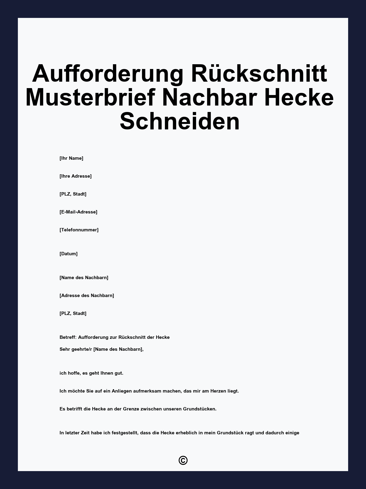 Aufforderung Rückschnitt Musterbrief Nachbar Hecke Schneiden