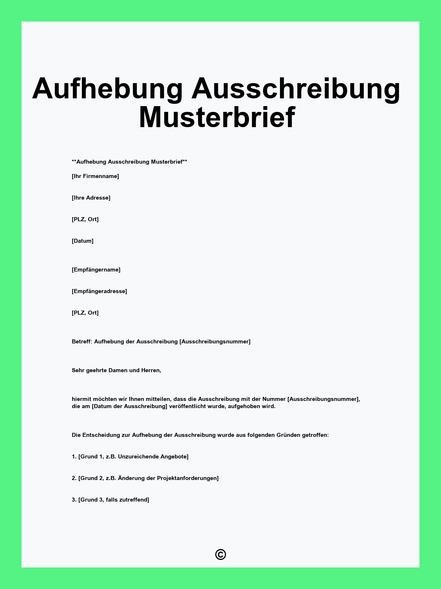 Aufhebung Ausschreibung Musterbrief