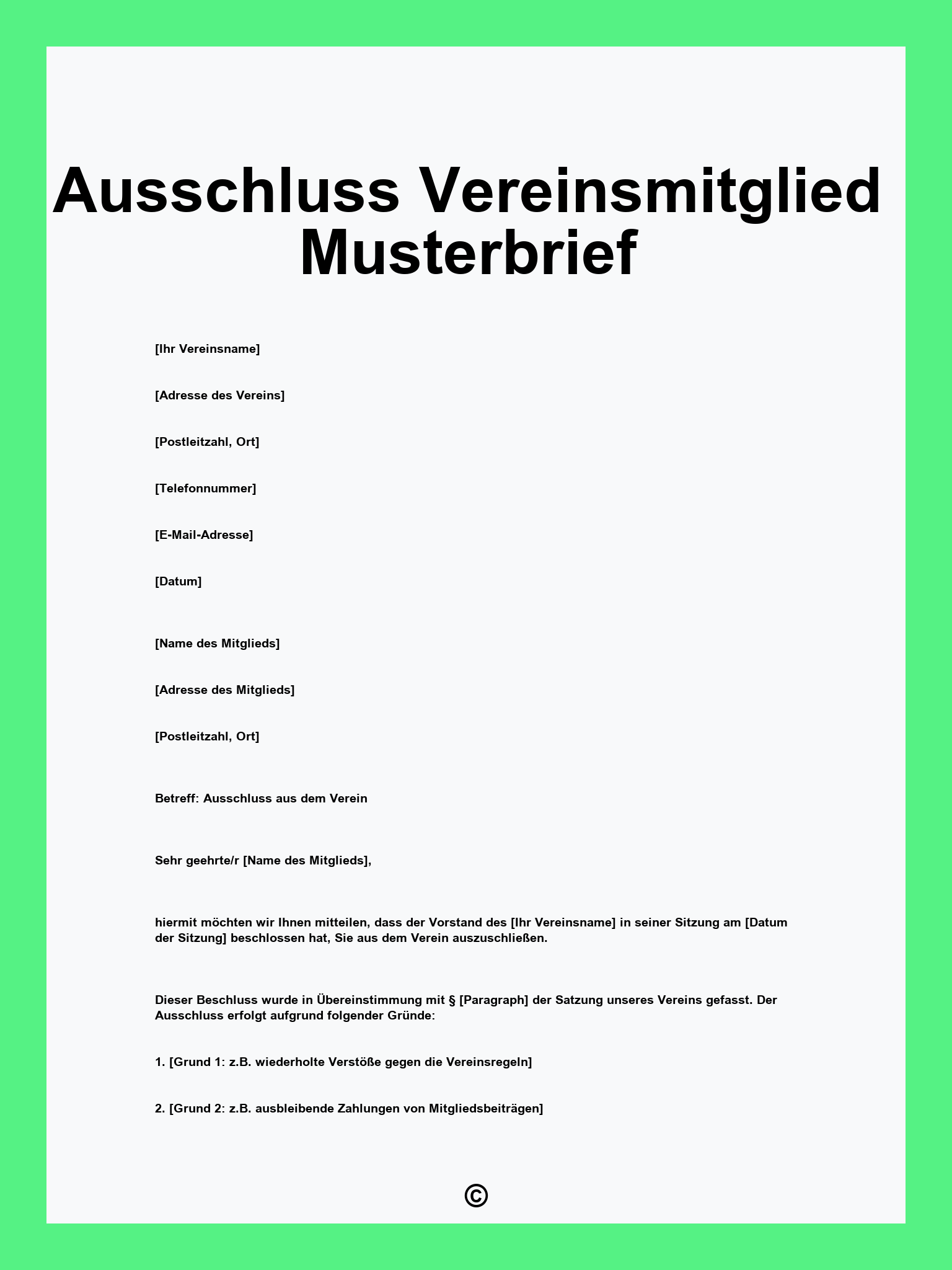 Ausschluss Vereinsmitglied Musterbrief