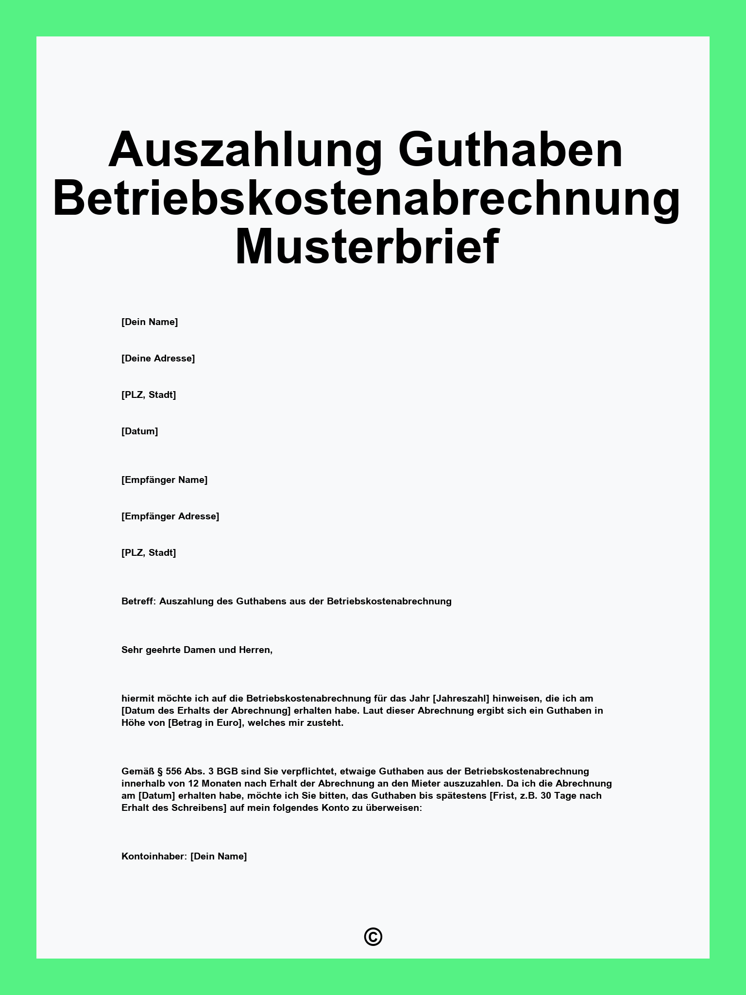 Auszahlung Guthaben Betriebskostenabrechnung Musterbrief