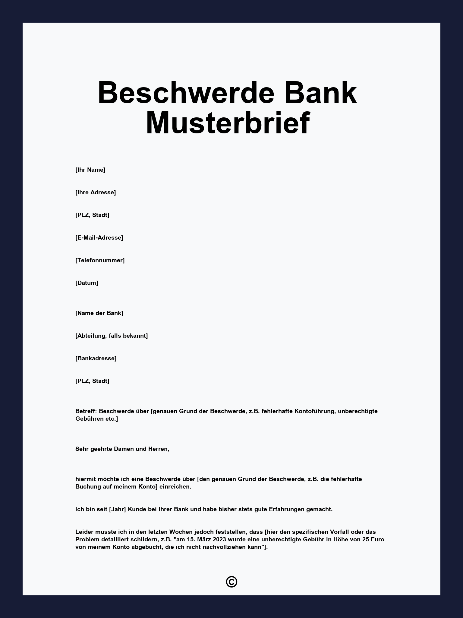 Beschwerde Bank Musterbrief