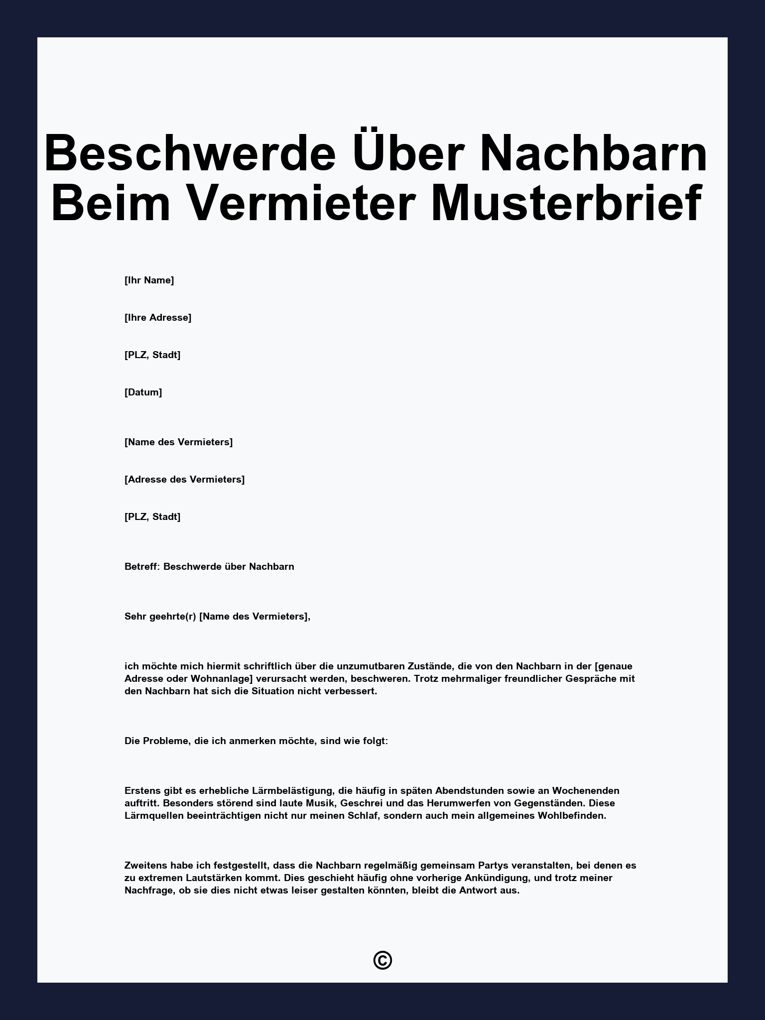 Beschwerde Über Nachbarn Beim Vermieter Musterbrief