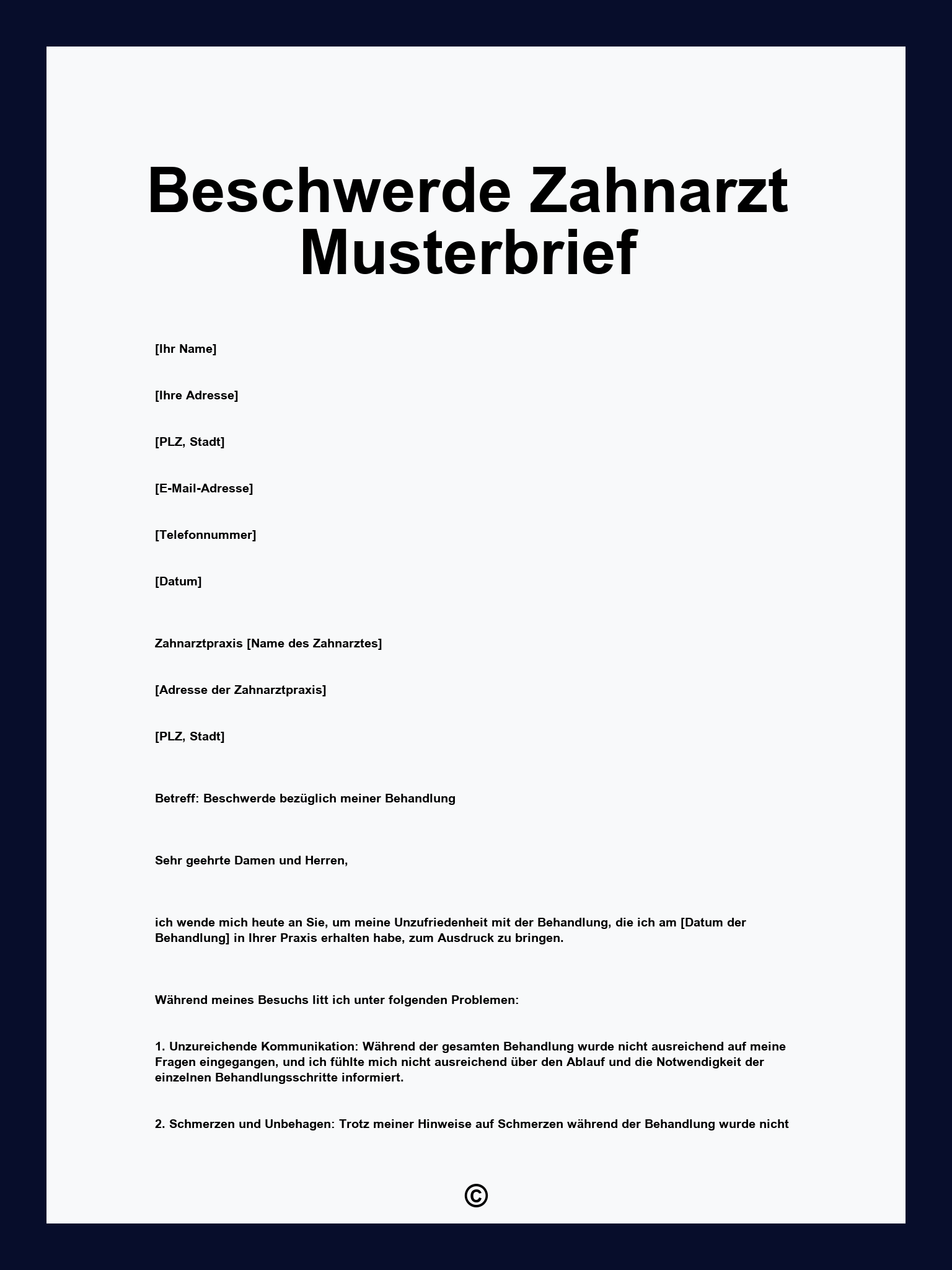 Beschwerde Zahnarzt Musterbrief