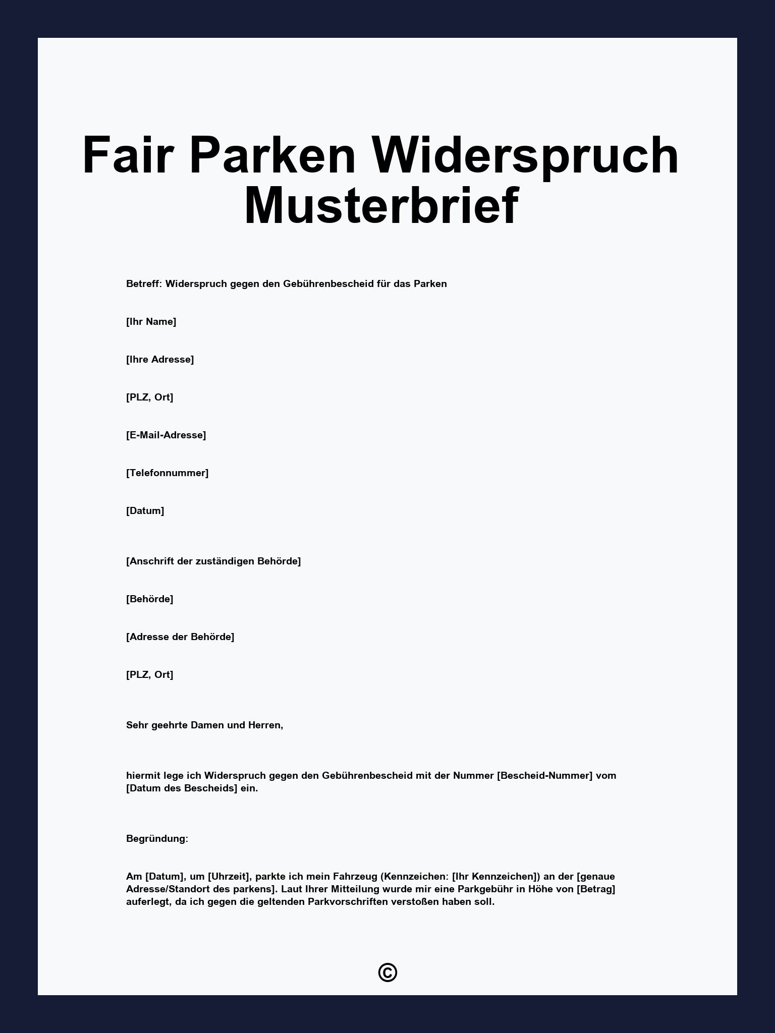 Fair Parken Widerspruch Musterbrief
