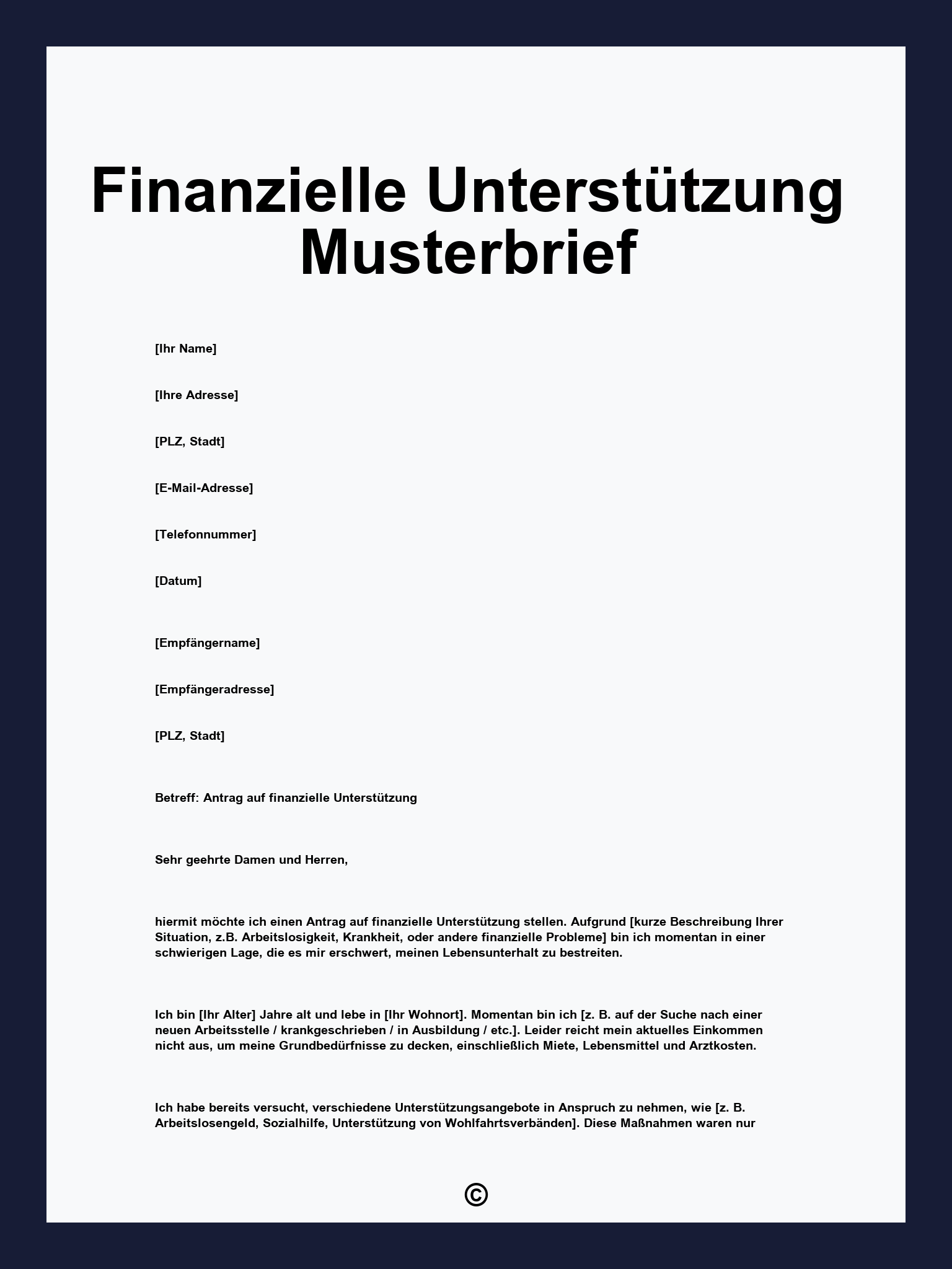 Finanzielle Unterstützung Musterbrief