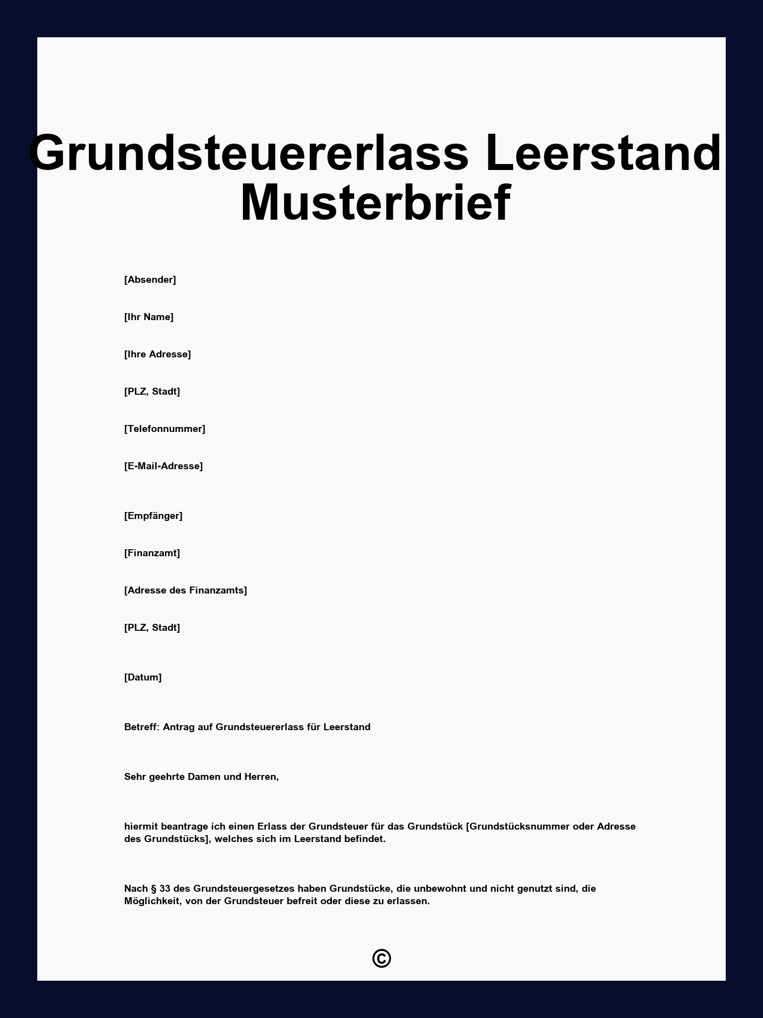 Grundsteuererlass Leerstand Musterbrief