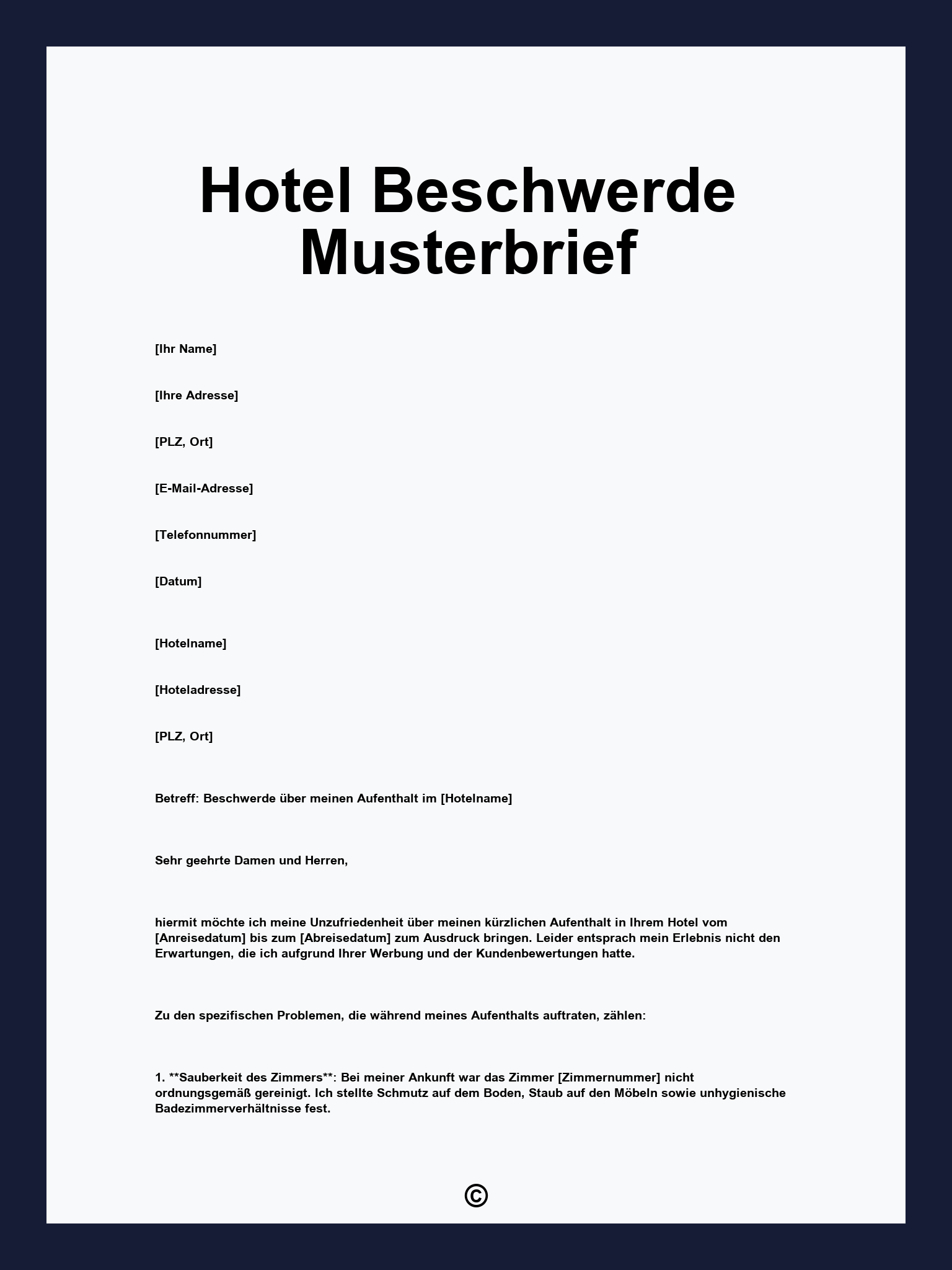Hotel Beschwerde Musterbrief