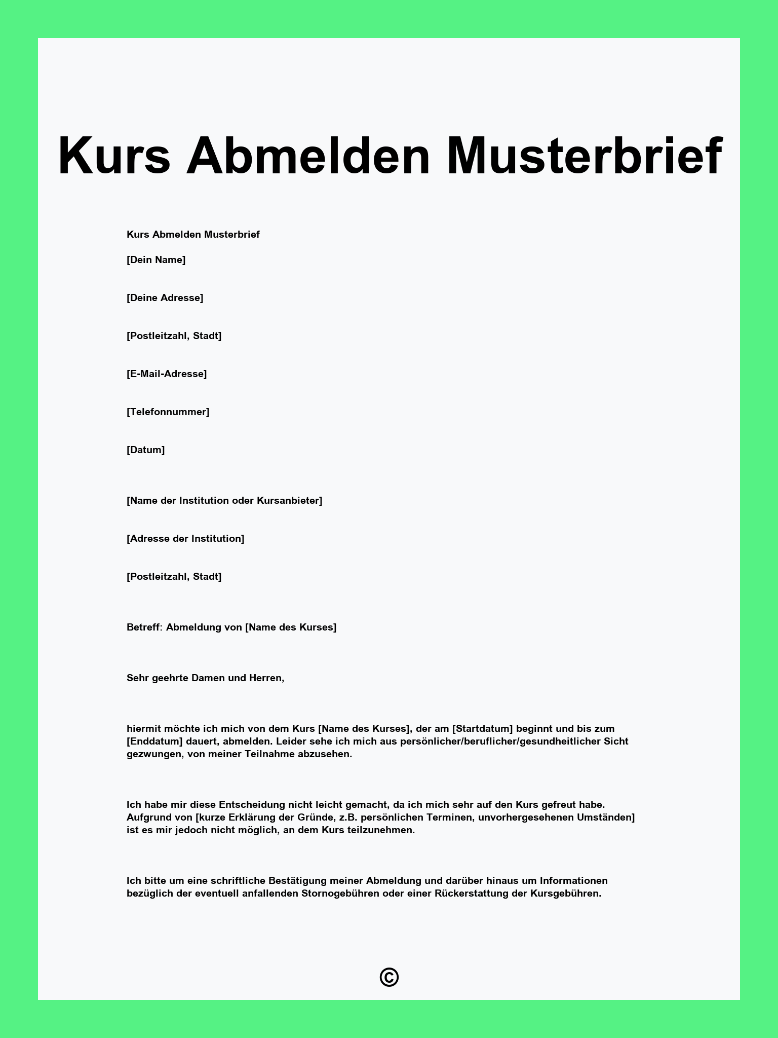 Kurs Abmelden Musterbrief