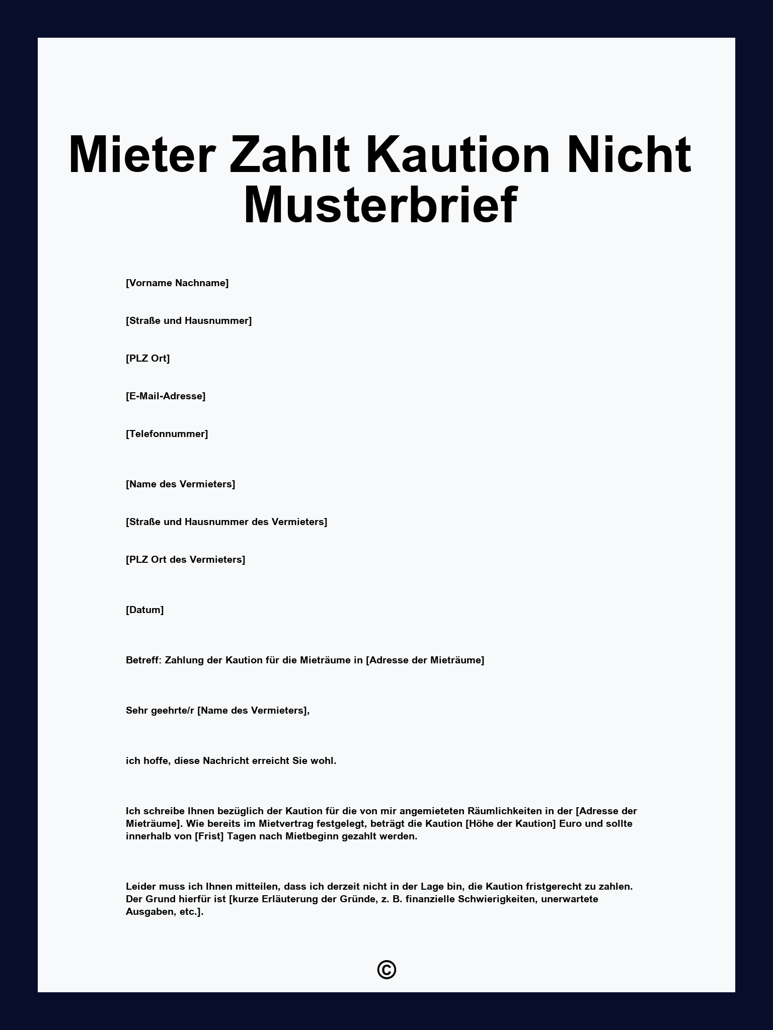Mieter Zahlt Kaution Nicht Musterbrief