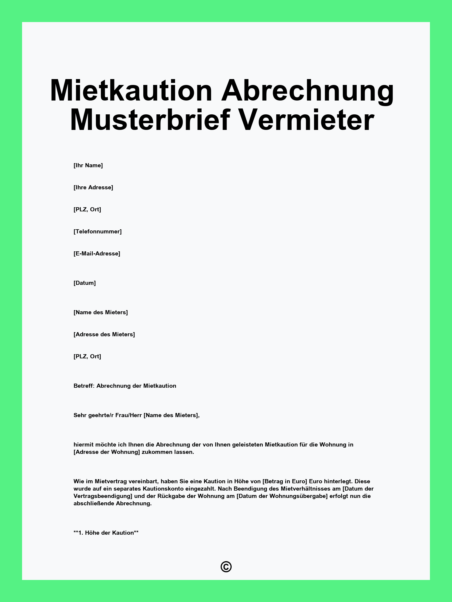 Mietkaution Abrechnung Musterbrief Vermieter
