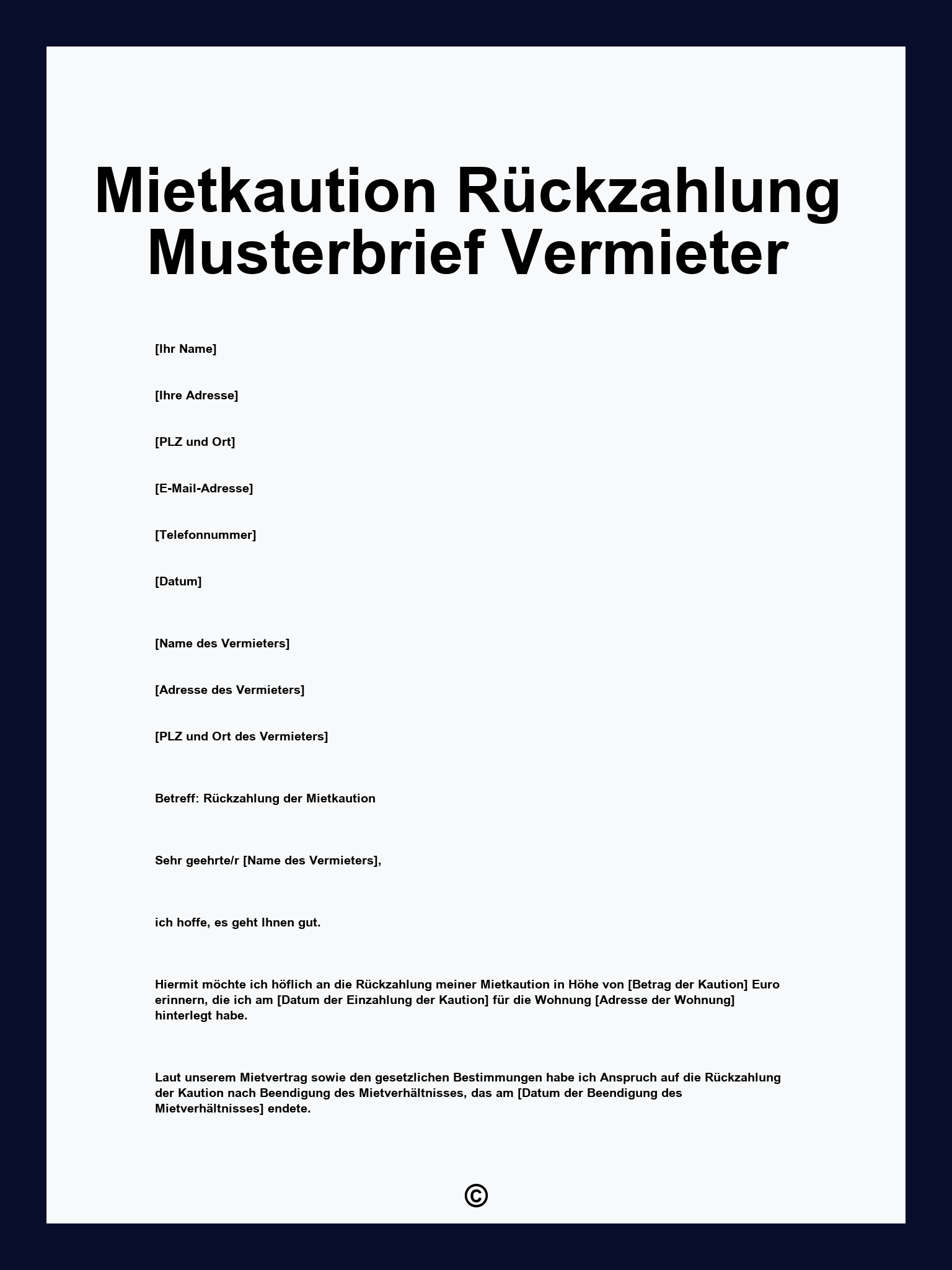 Mietkaution Rückzahlung Musterbrief Vermieter