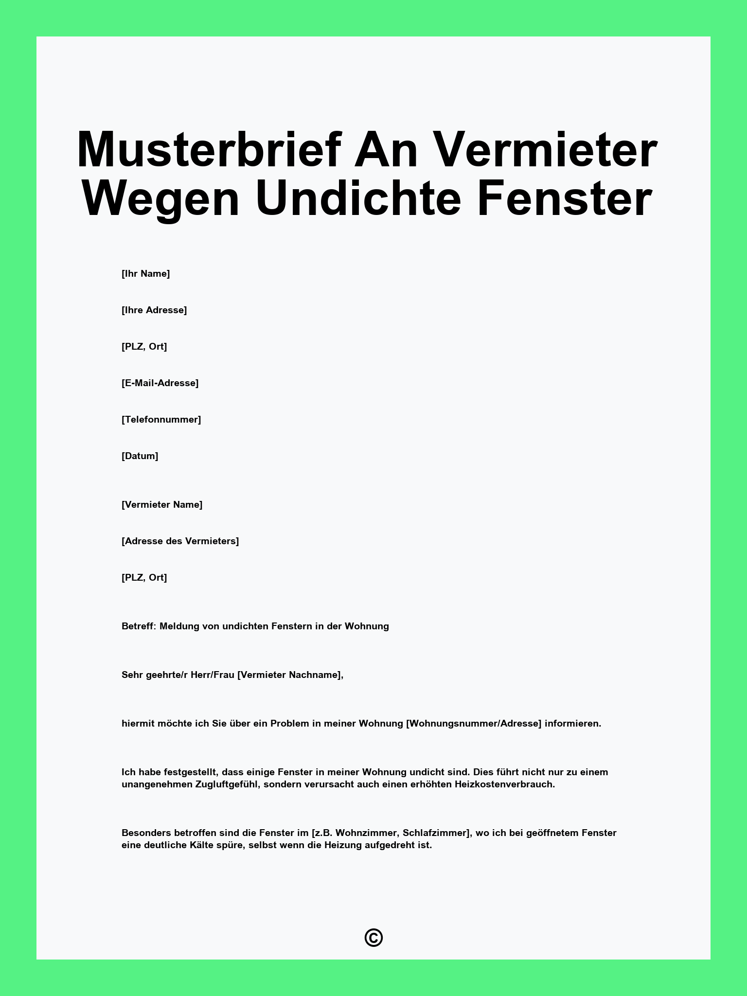Musterbrief An Vermieter Wegen Undichte Fenster