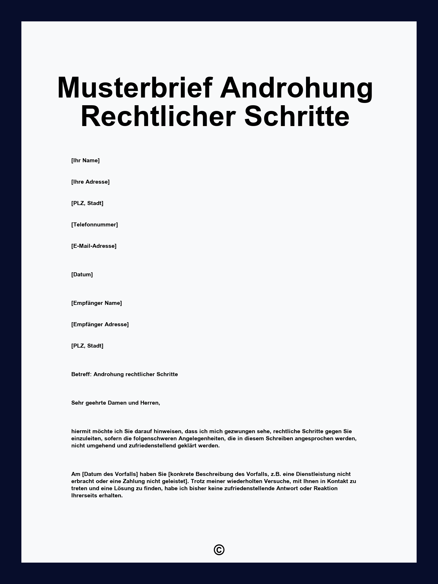 Musterbrief Androhung Rechtlicher Schritte