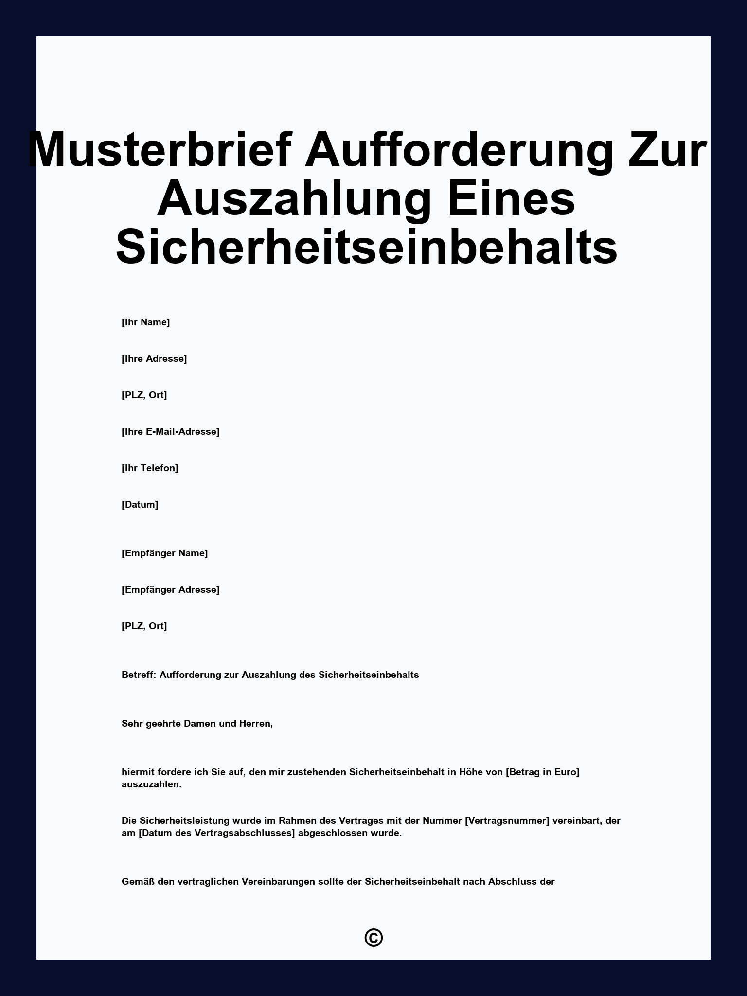 Musterbrief Aufforderung Zur Auszahlung Eines Sicherheitseinbehalts