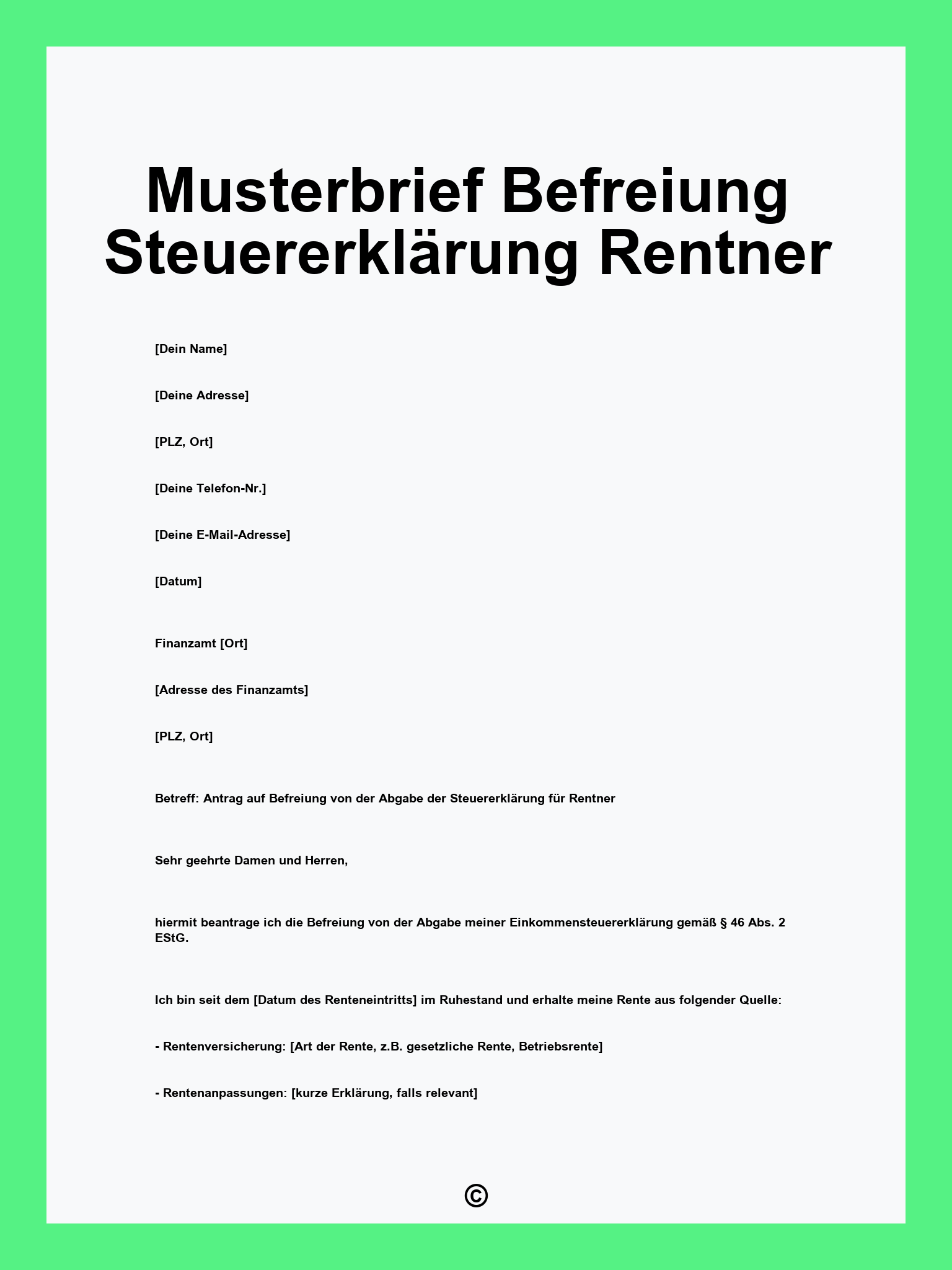 Musterbrief Befreiung Steuererklärung Rentner