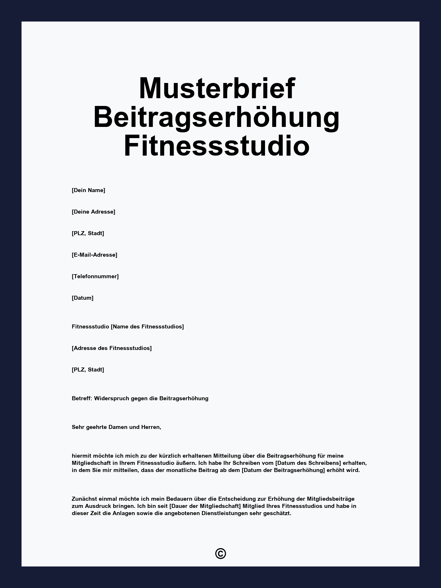 Musterbrief Beitragserhöhung Fitnessstudio
