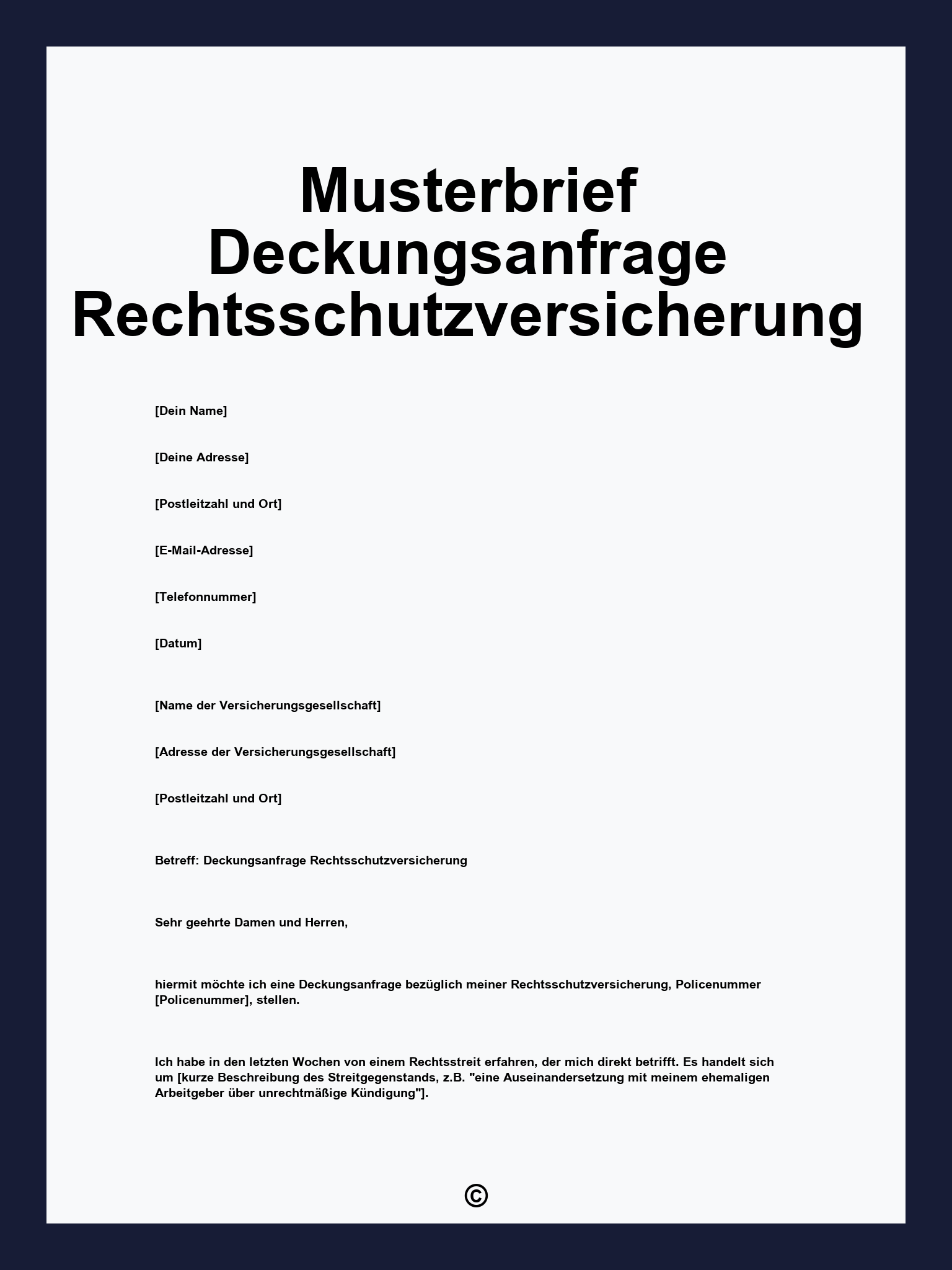 Musterbrief Deckungsanfrage Rechtsschutzversicherung