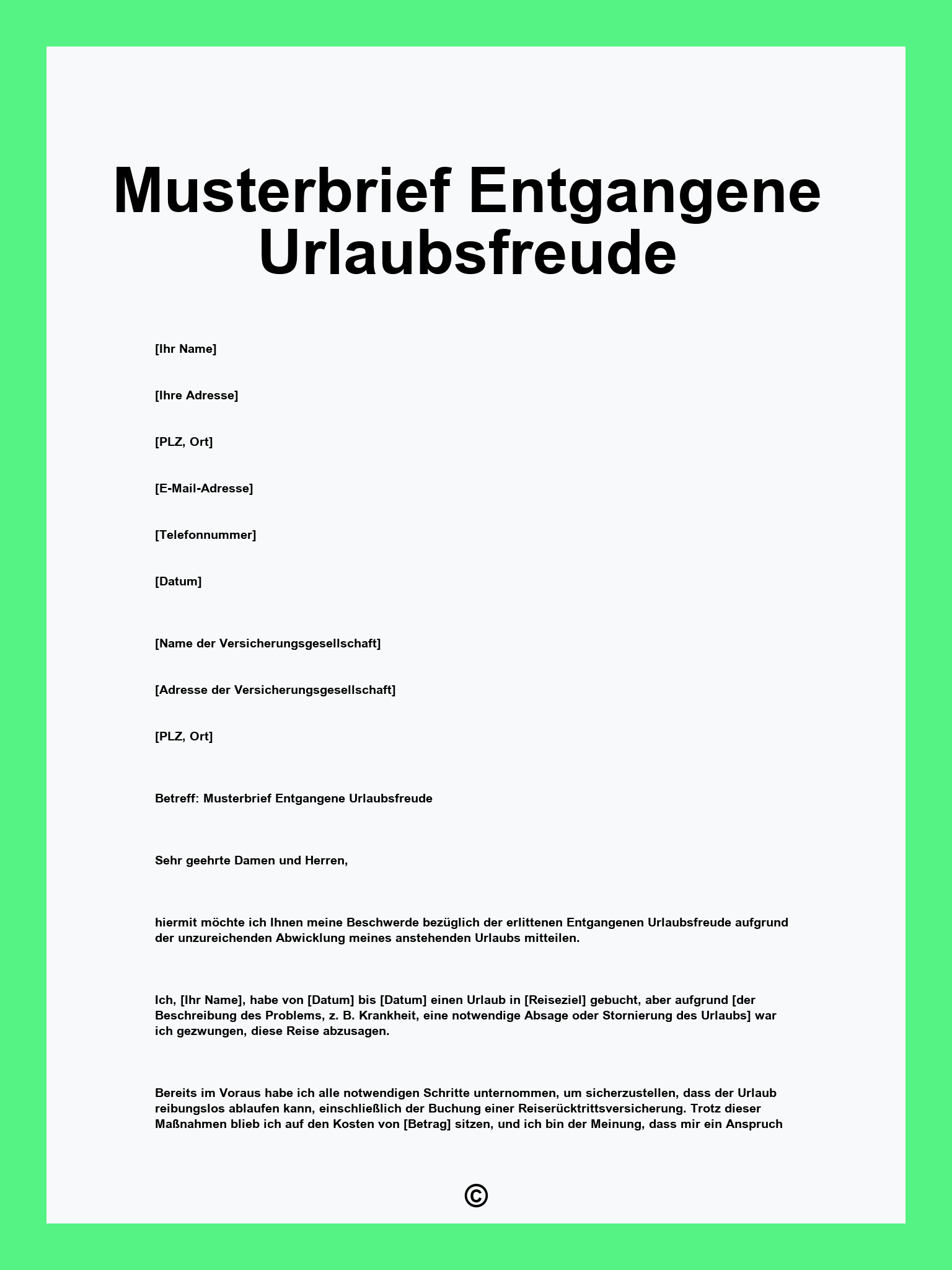 Musterbrief Entgangene Urlaubsfreude