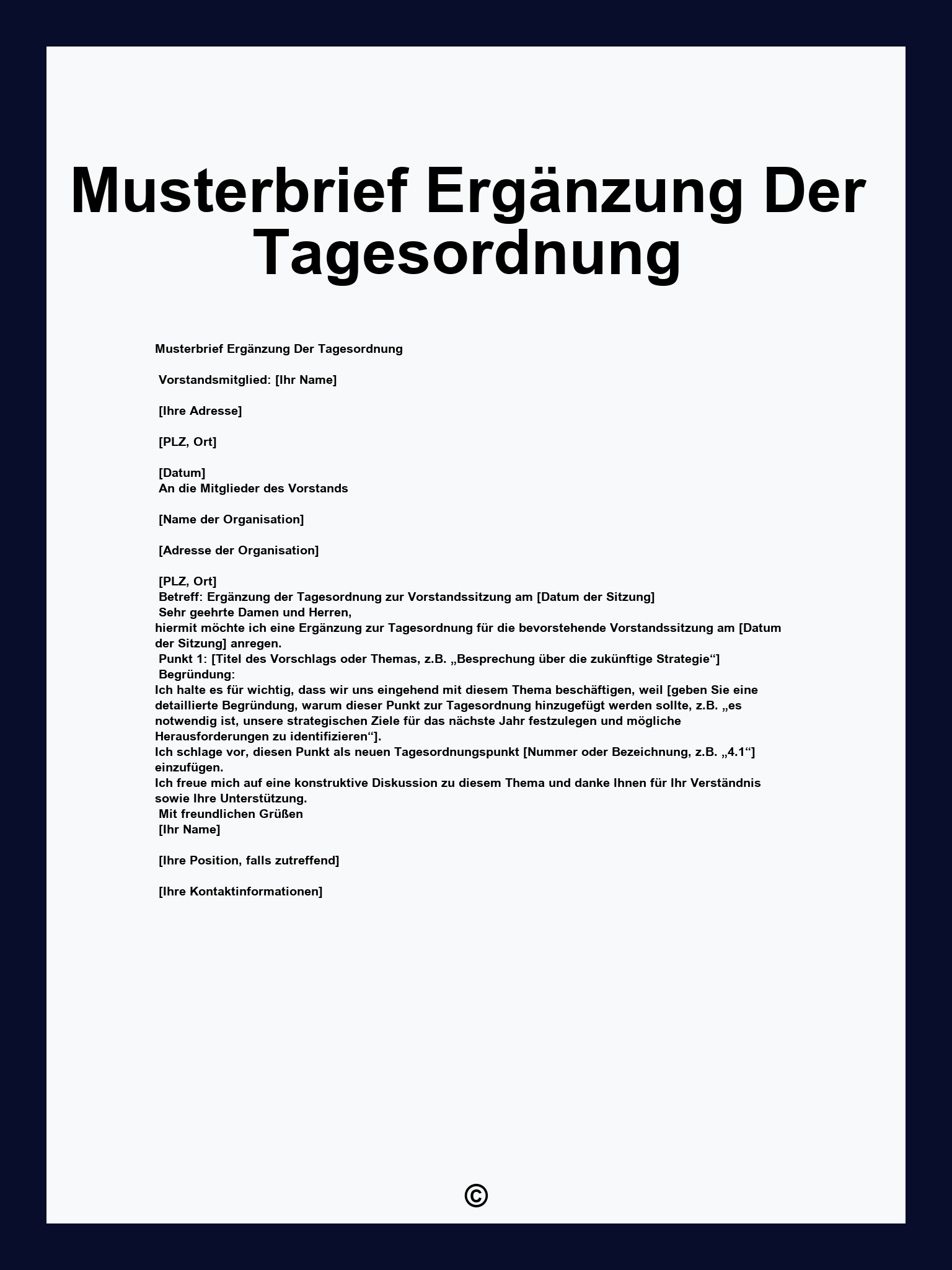 Musterbrief Ergänzung Der Tagesordnung