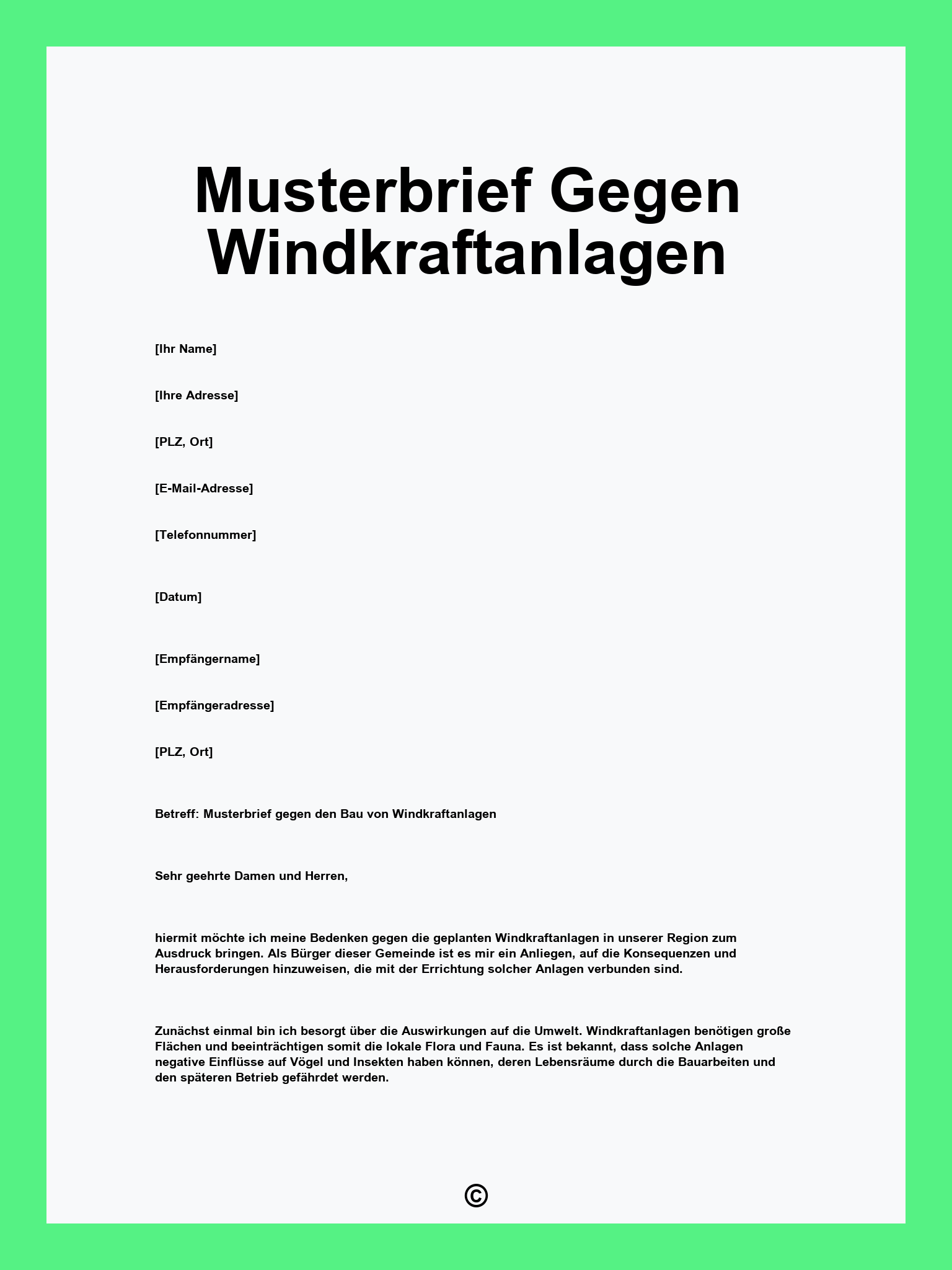 Musterbrief Gegen Windkraftanlagen