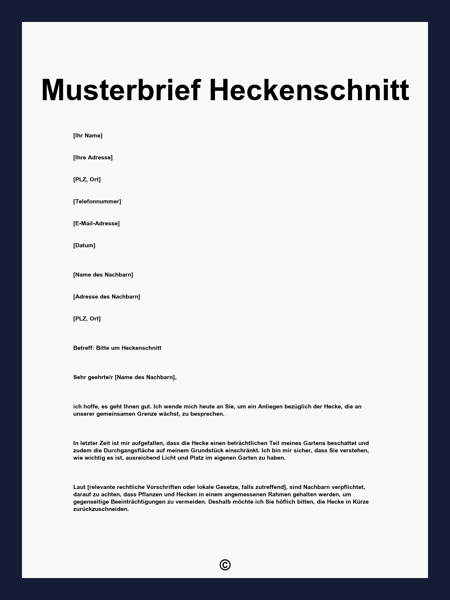 Musterbrief Heckenschnitt