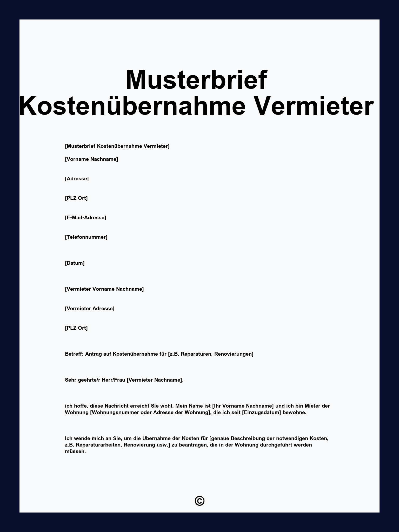 Musterbrief Kostenübernahme Vermieter