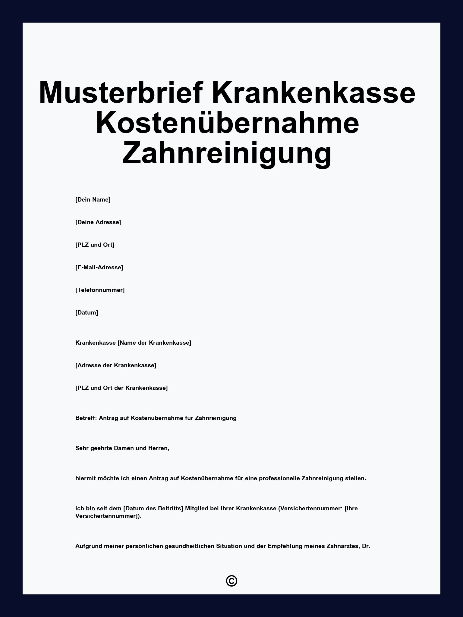 Musterbrief Krankenkasse Kostenübernahme Zahnreinigung