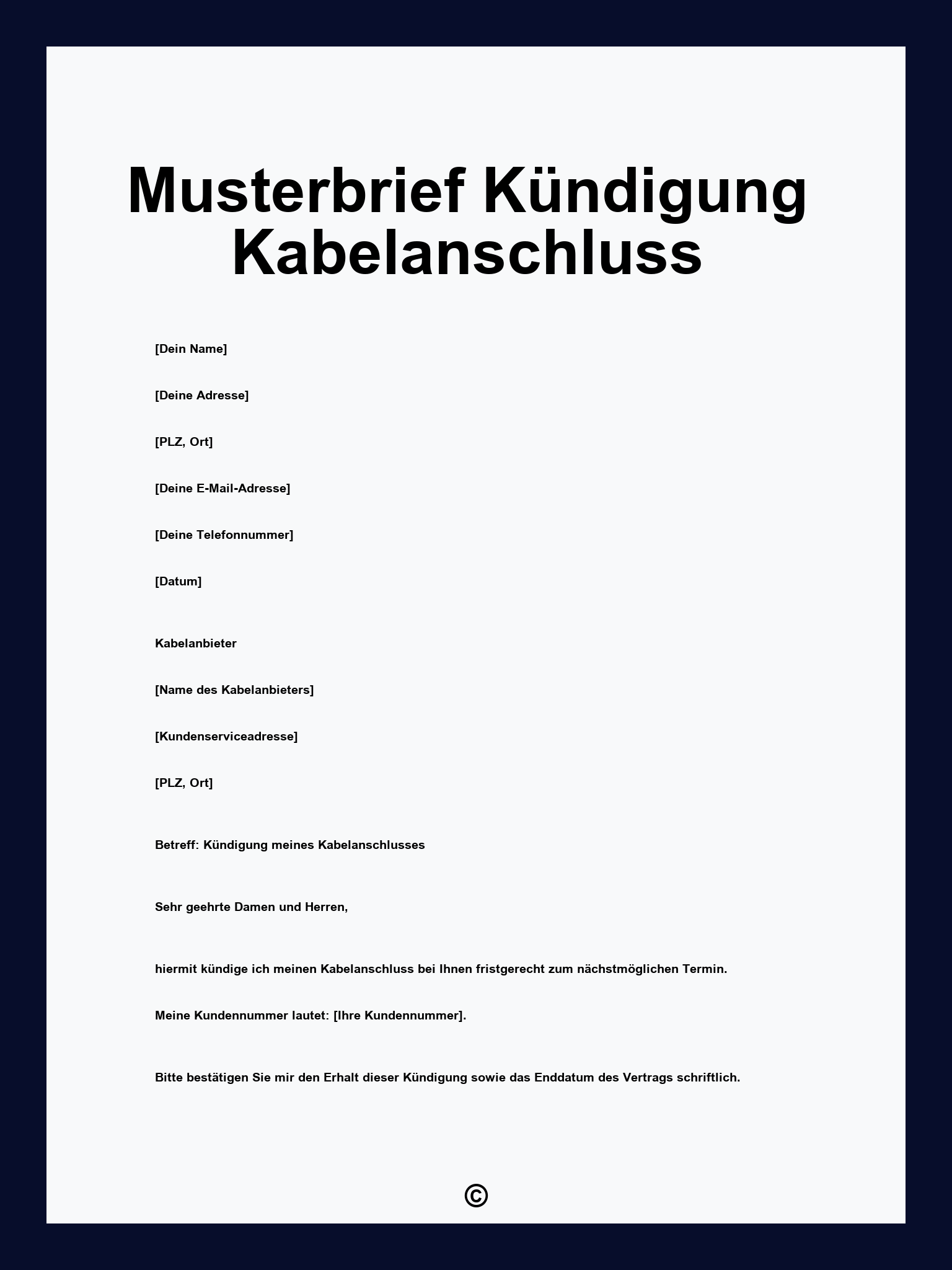 Musterbrief Kündigung Kabelanschluss