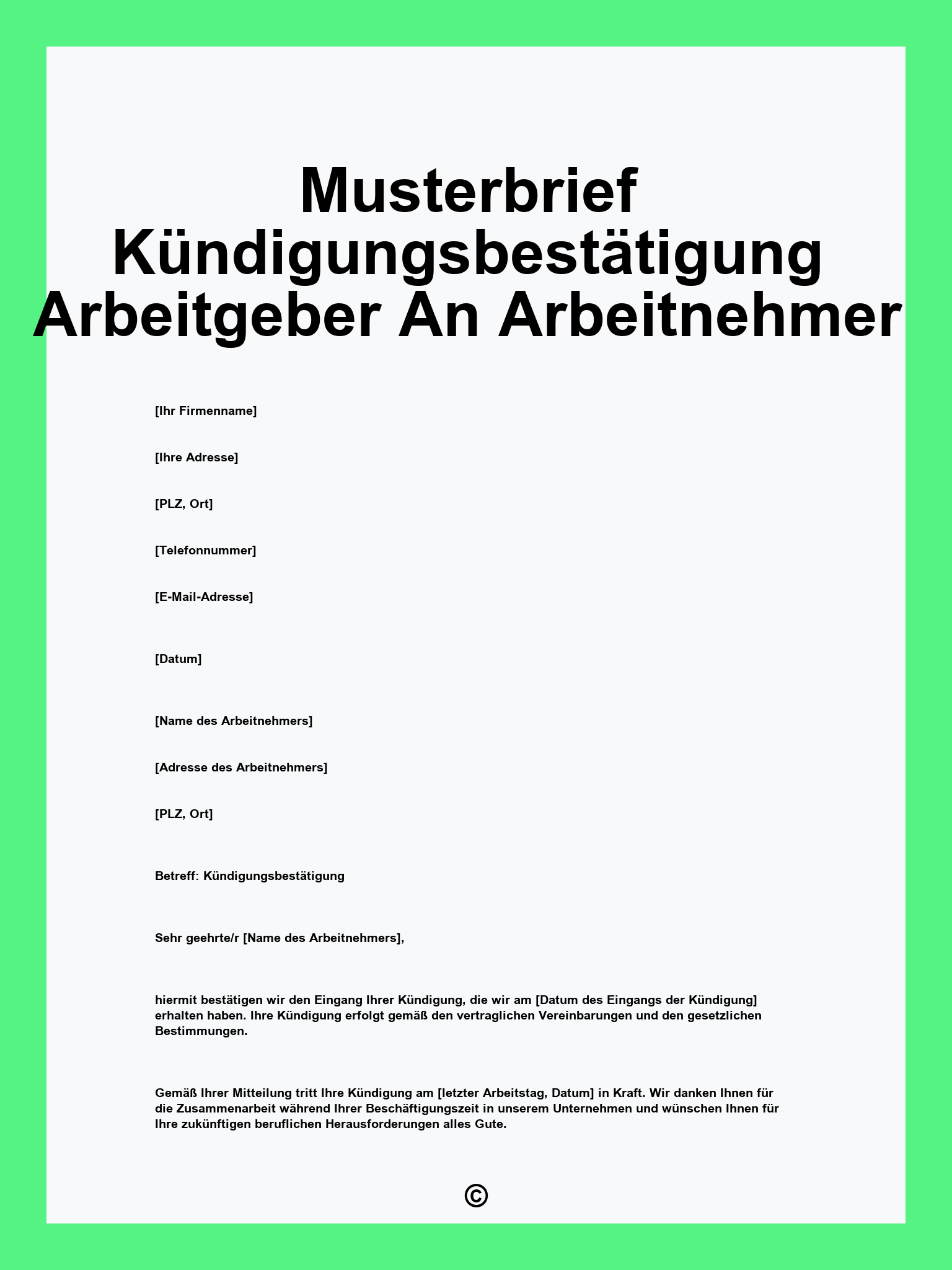 Musterbrief Kündigungsbestätigung Arbeitgeber An Arbeitnehmer