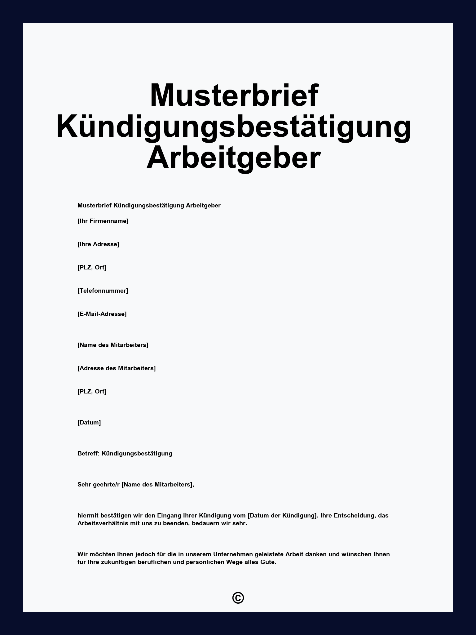 Musterbrief Kündigungsbestätigung Arbeitgeber