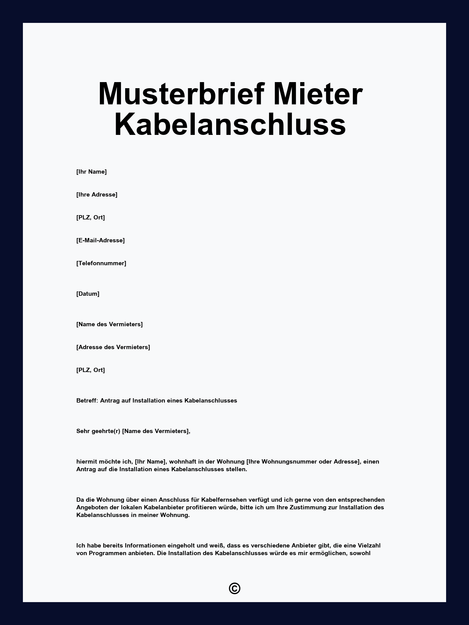 Musterbrief Mieter Kabelanschluss