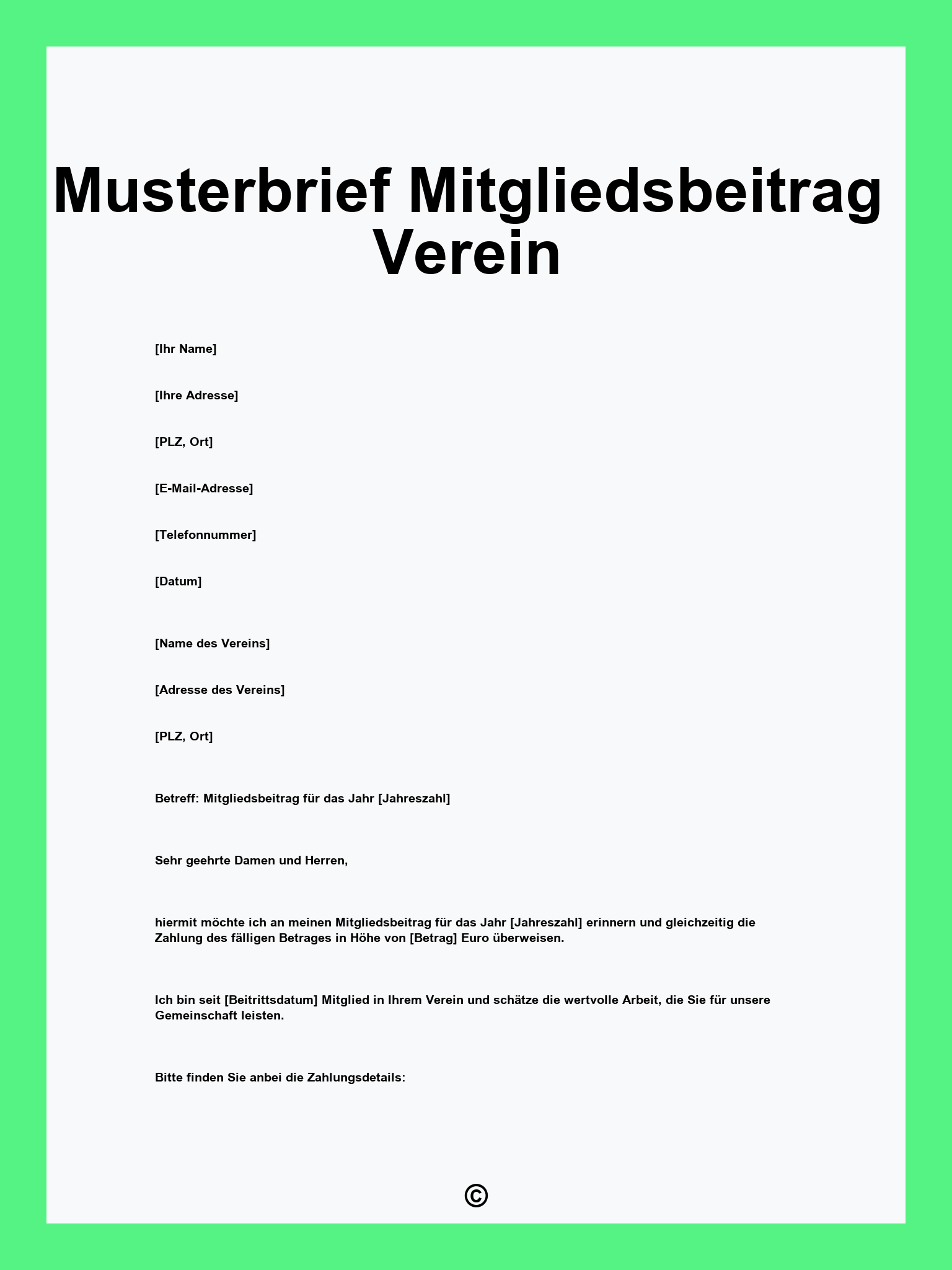 Musterbrief Mitgliedsbeitrag Verein