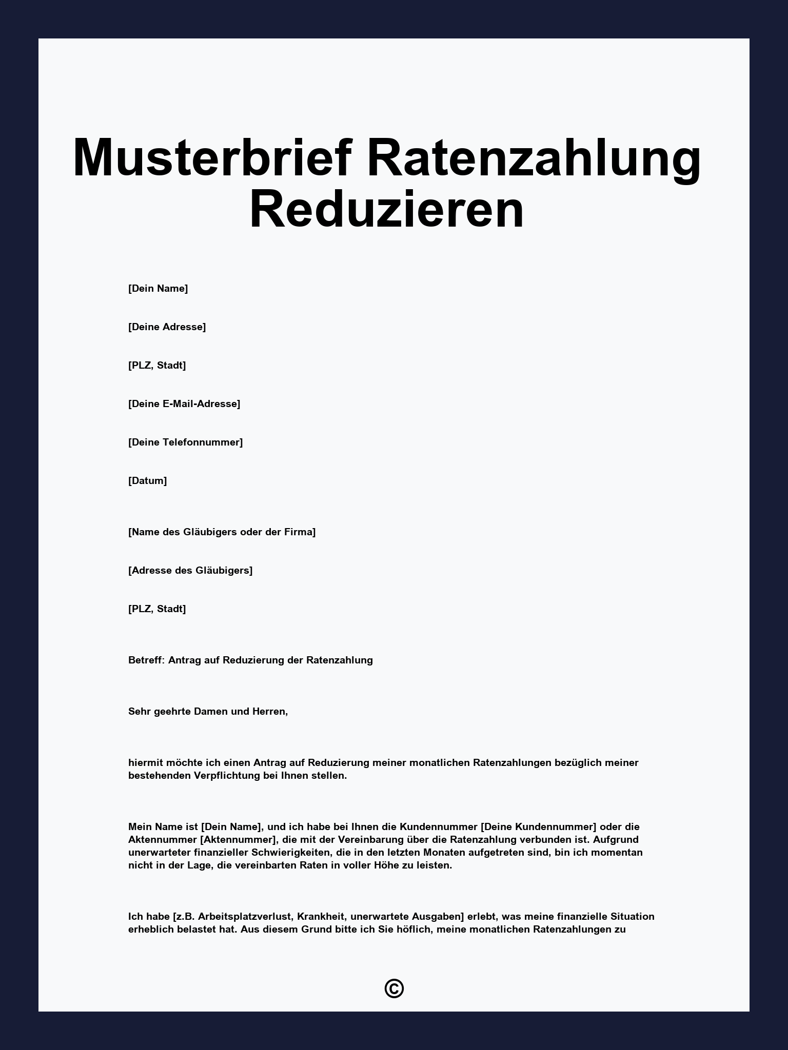 Musterbrief Ratenzahlung Reduzieren