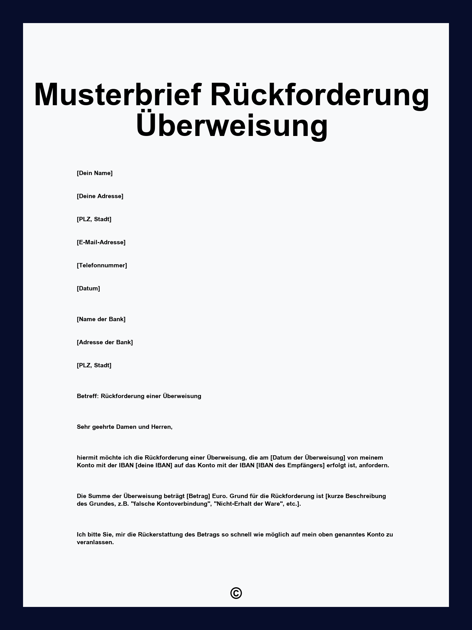 Musterbrief Rückforderung Überweisung