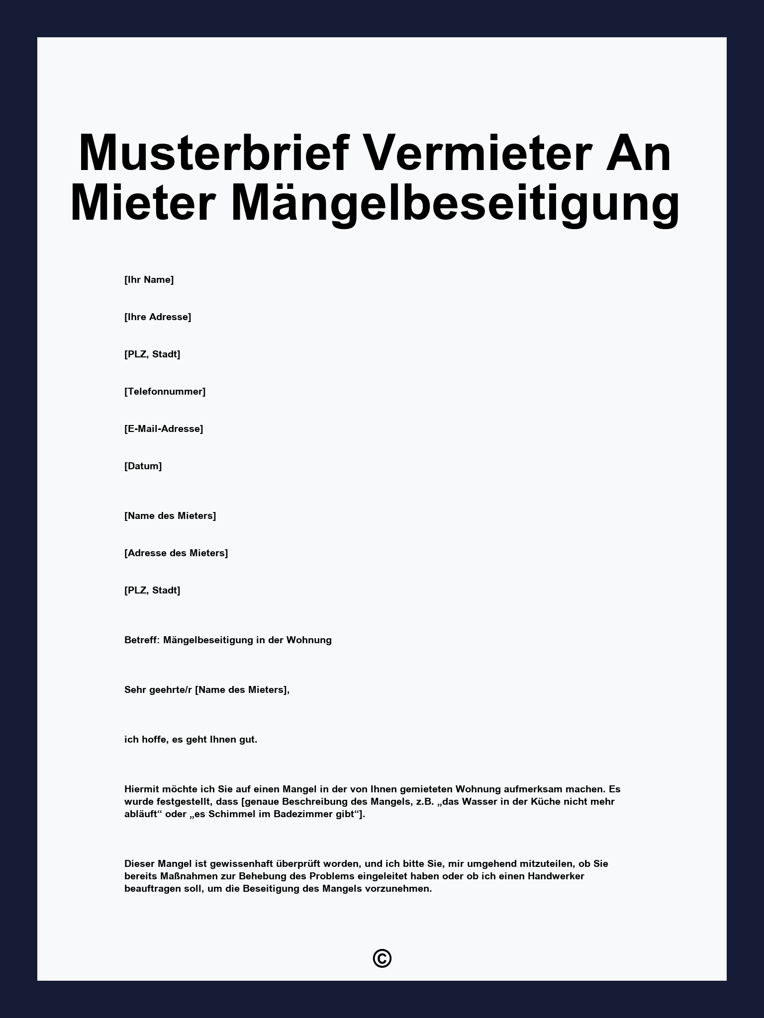 Musterbrief Vermieter An Mieter Mängelbeseitigung