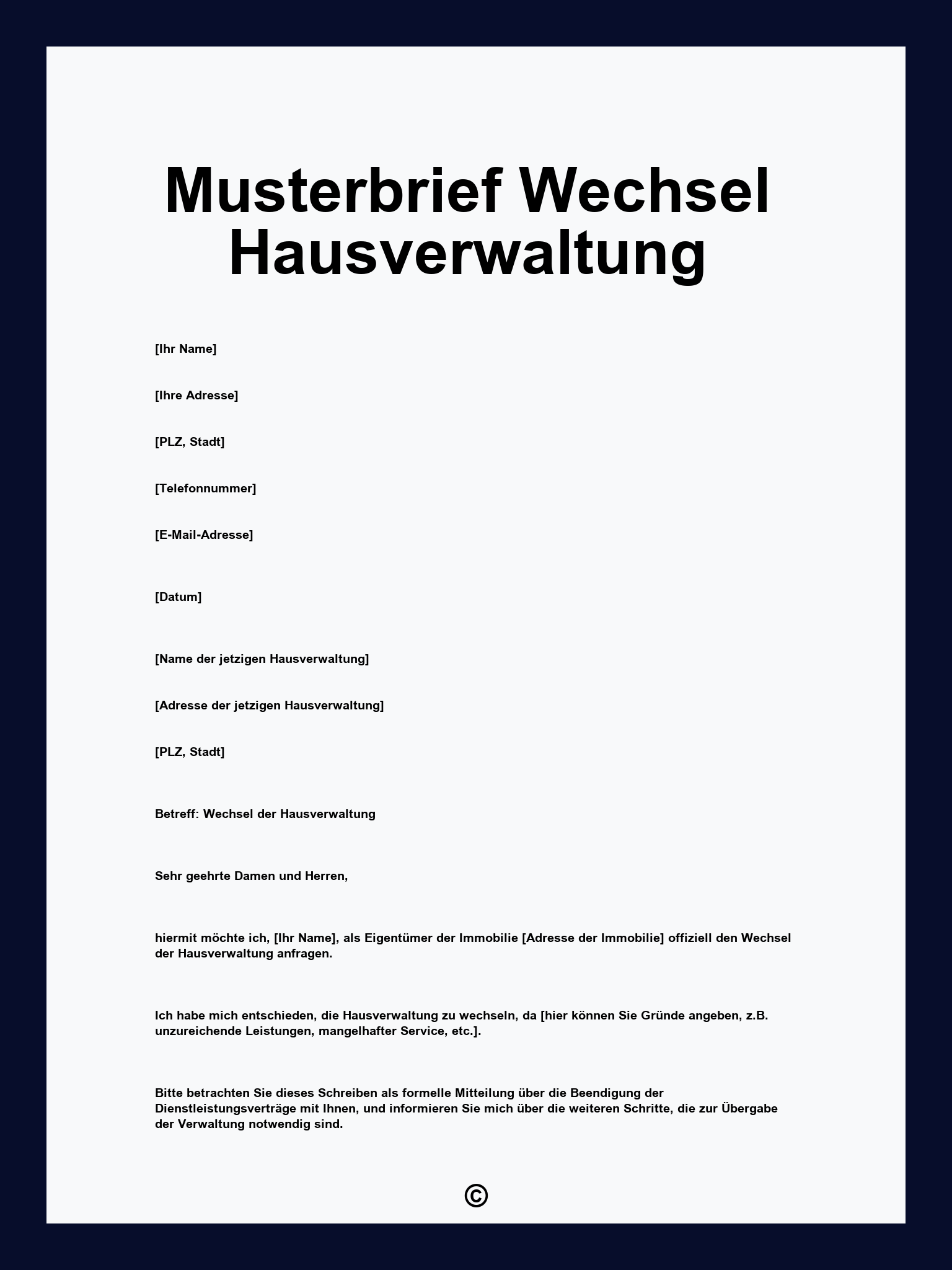 Musterbrief Wechsel Hausverwaltung