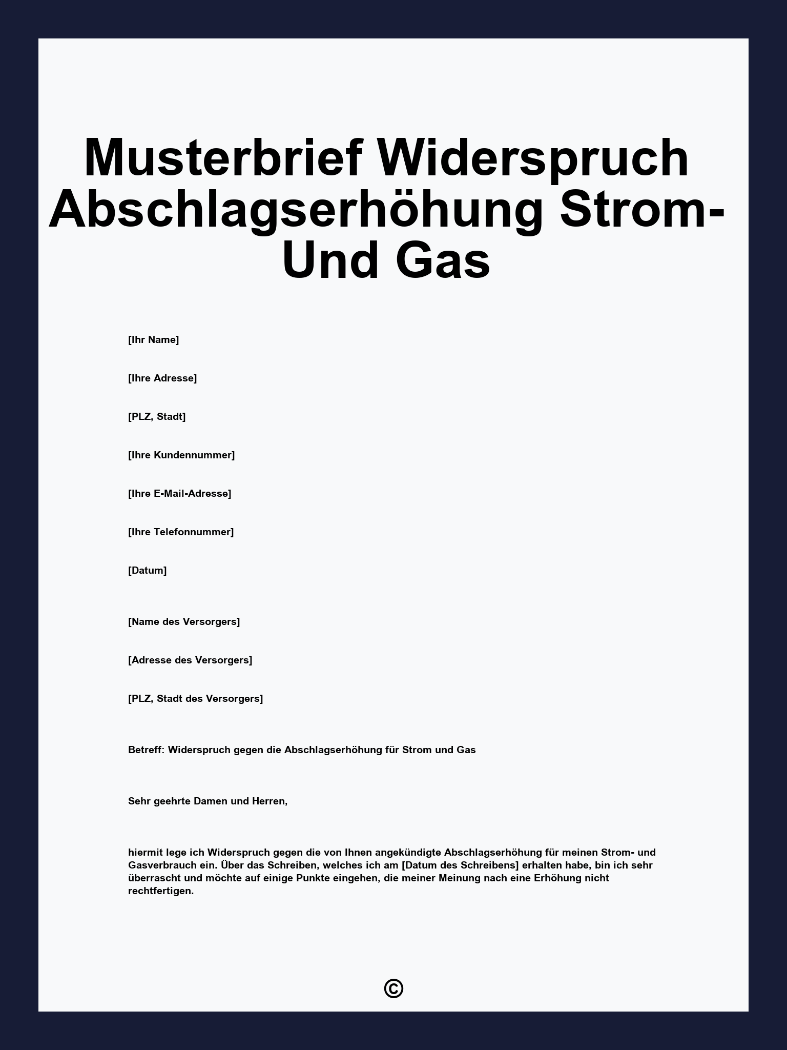 Musterbrief Widerspruch Abschlagserhöhung Strom- Und Gas