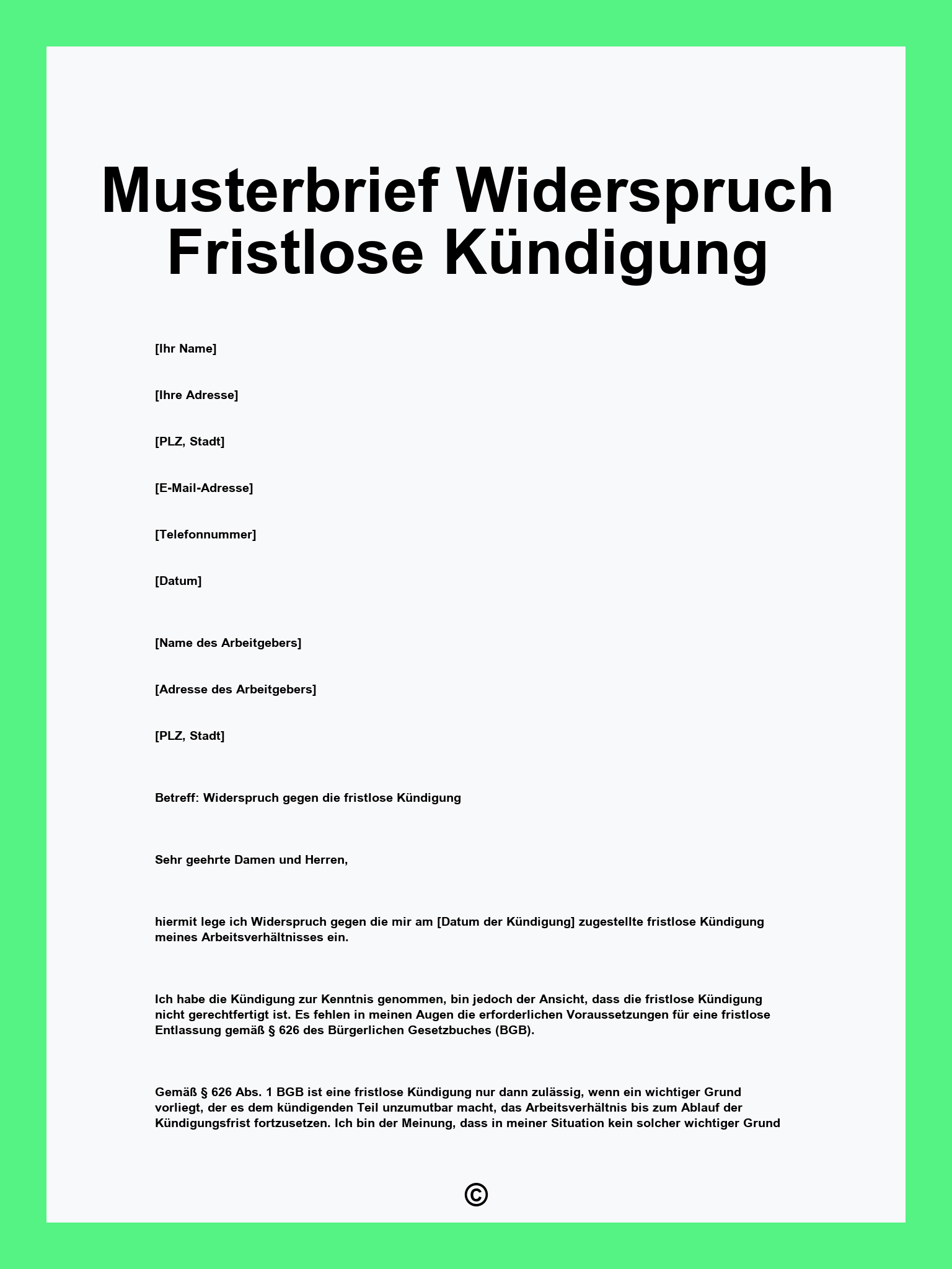 Musterbrief Widerspruch Fristlose Kündigung