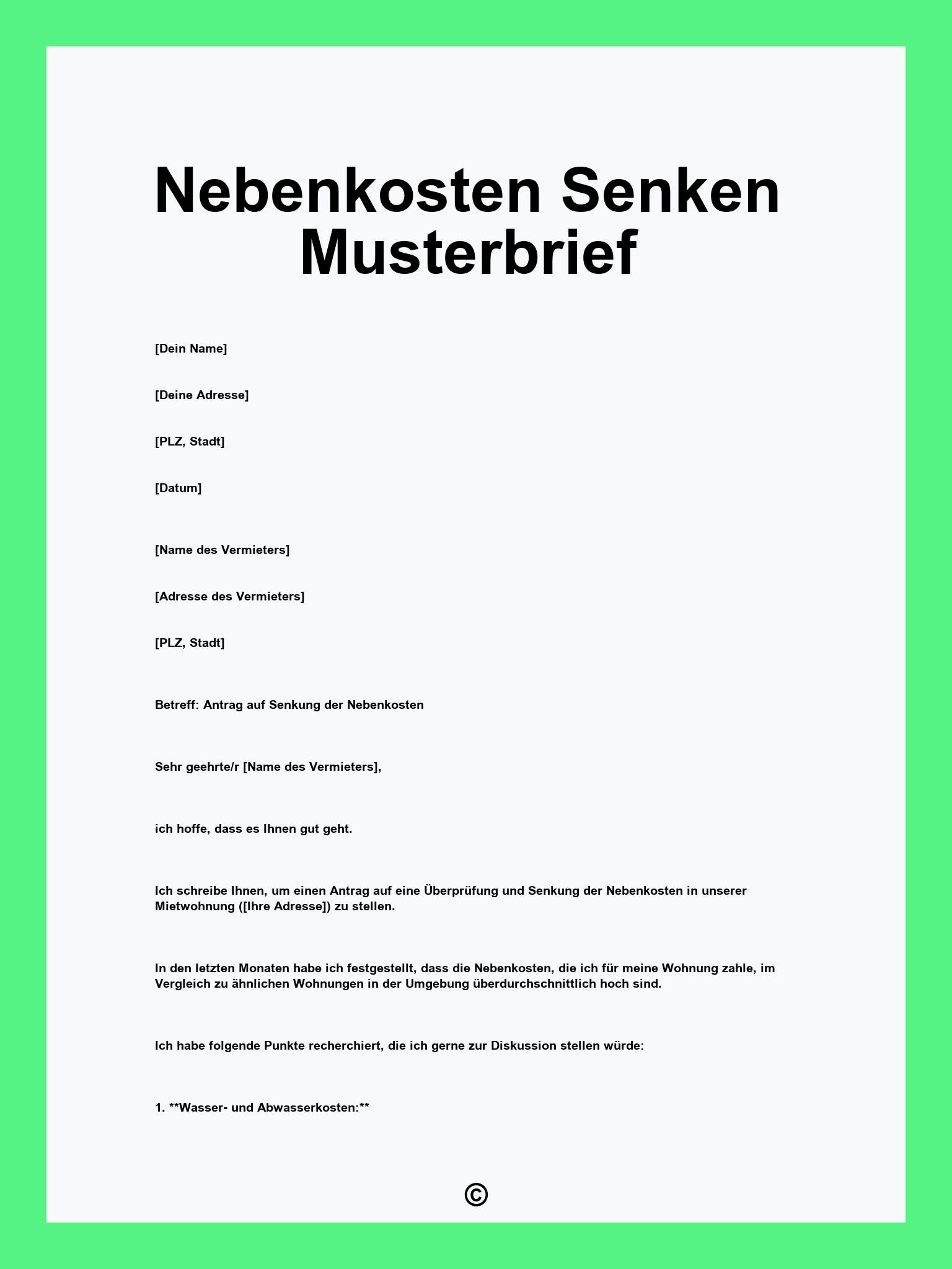 Nebenkosten Senken Musterbrief