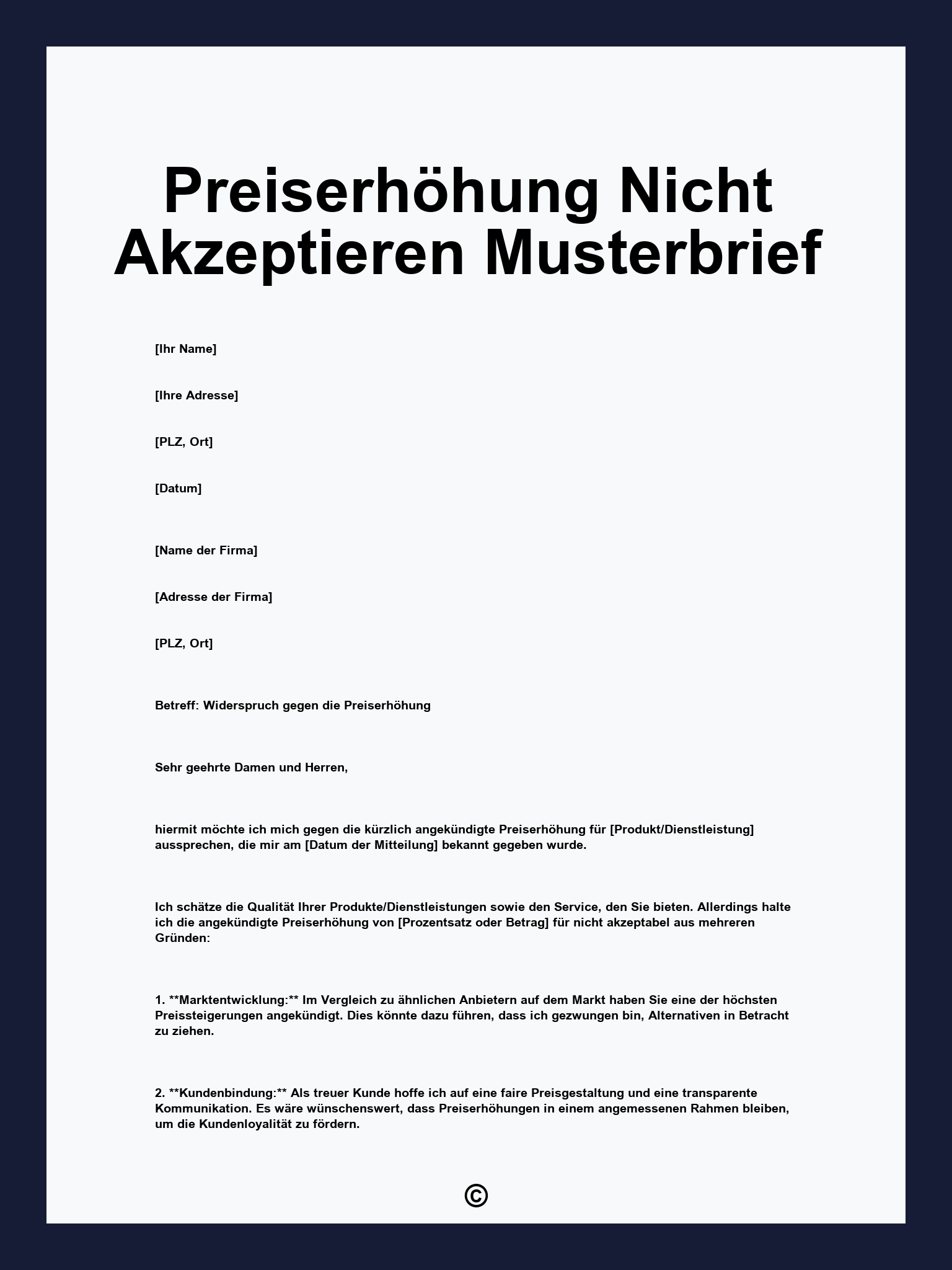 Preiserhöhung Nicht Akzeptieren Musterbrief