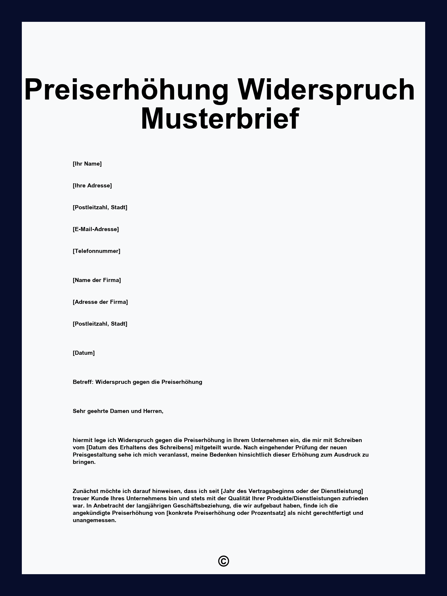 Preiserhöhung Widerspruch Musterbrief
