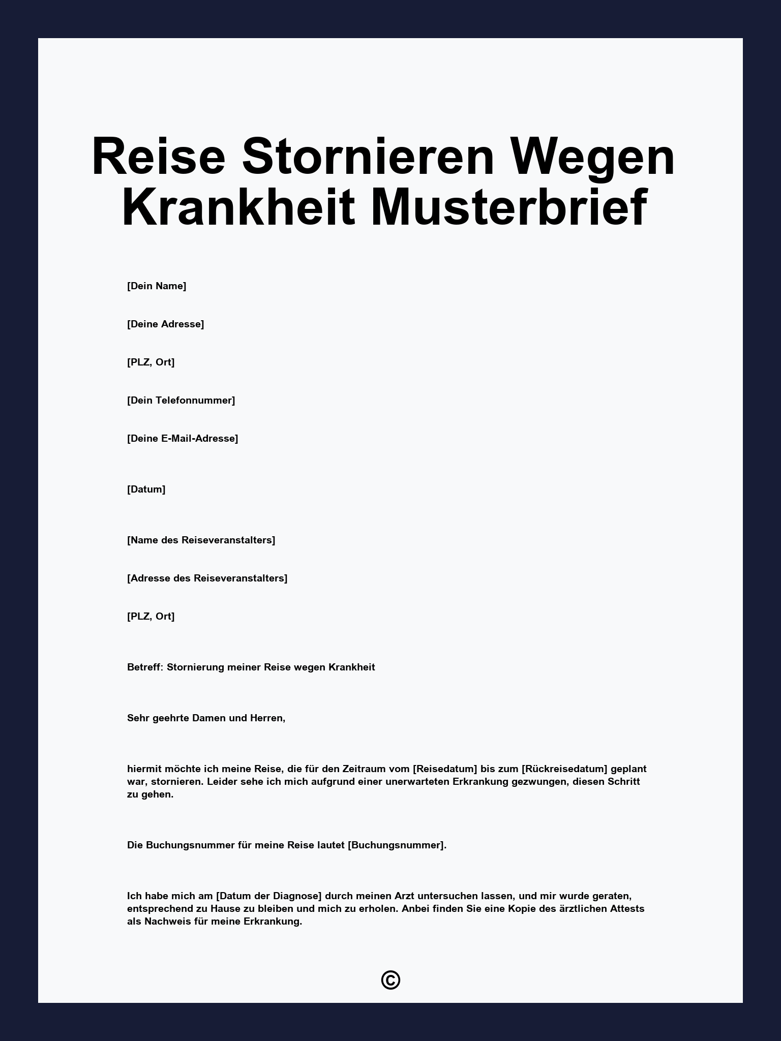 Reise Stornieren Wegen Krankheit Musterbrief