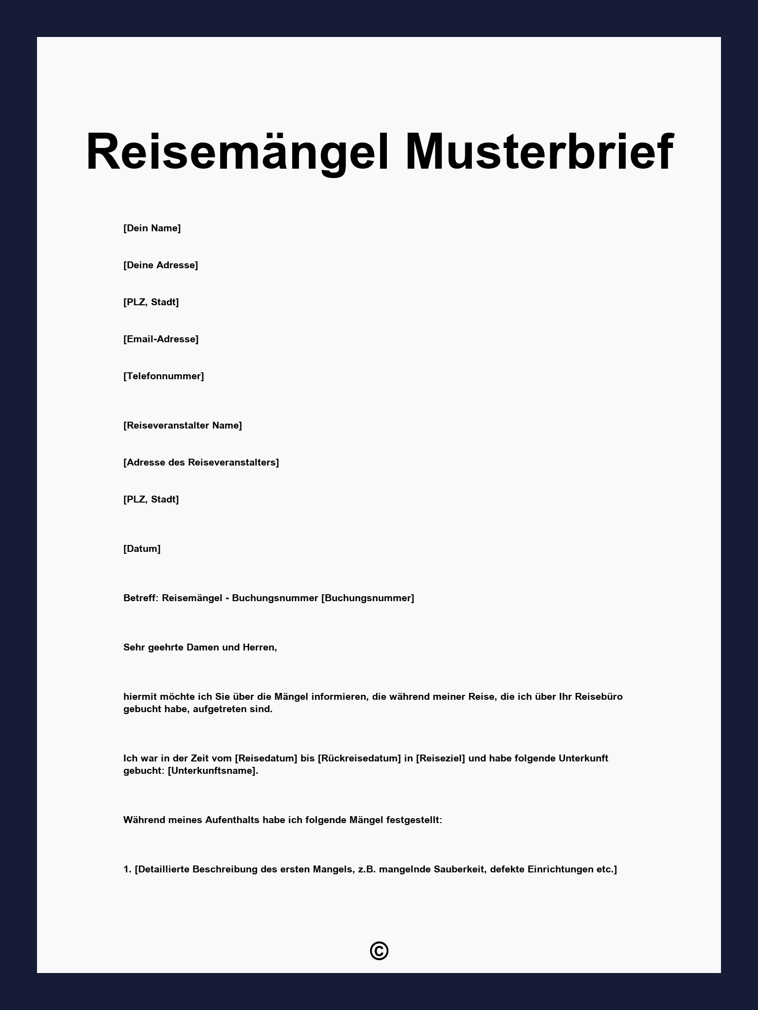 Reisemängel Musterbrief