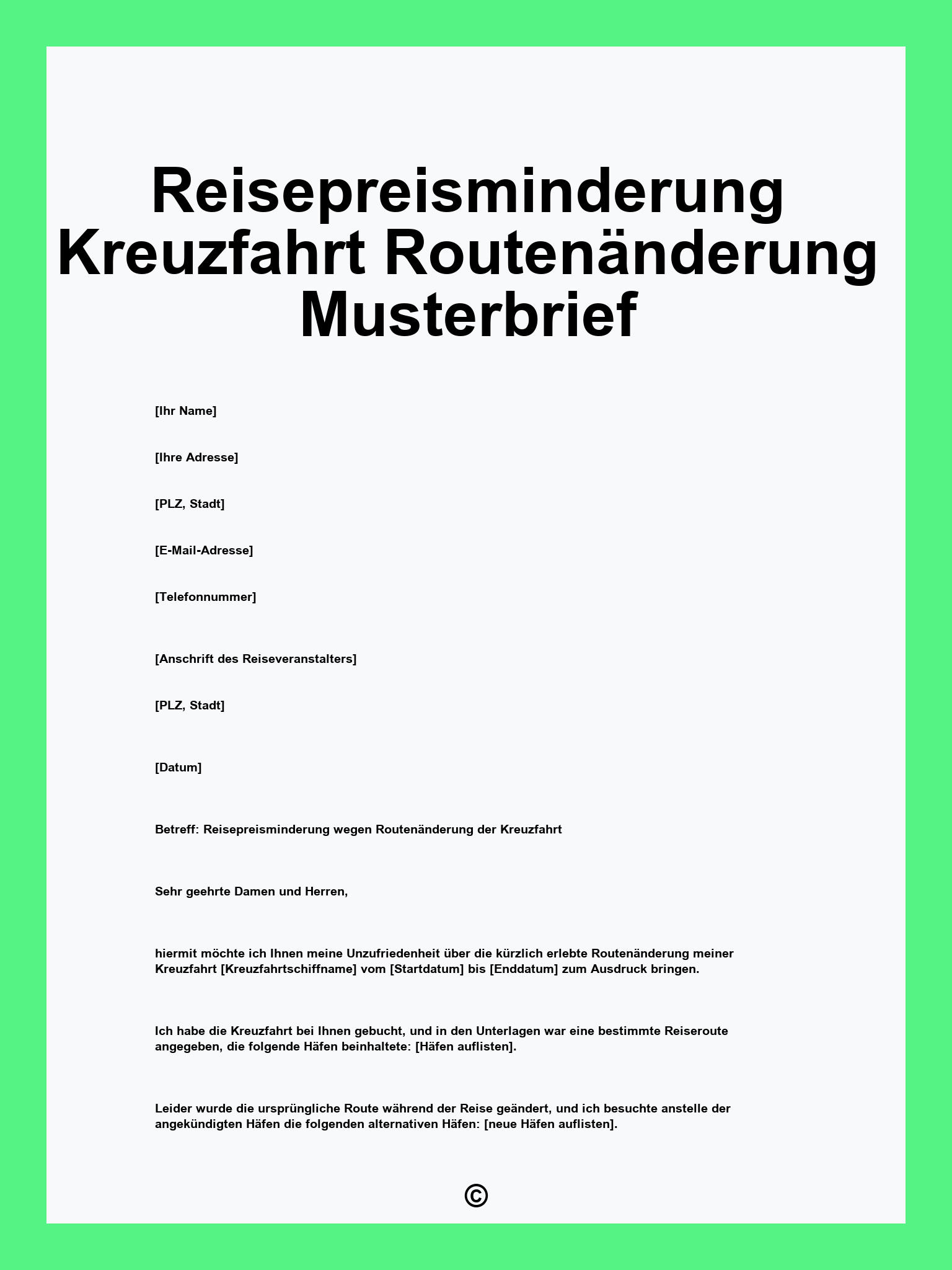 Reisepreisminderung Kreuzfahrt Routenänderung Musterbrief