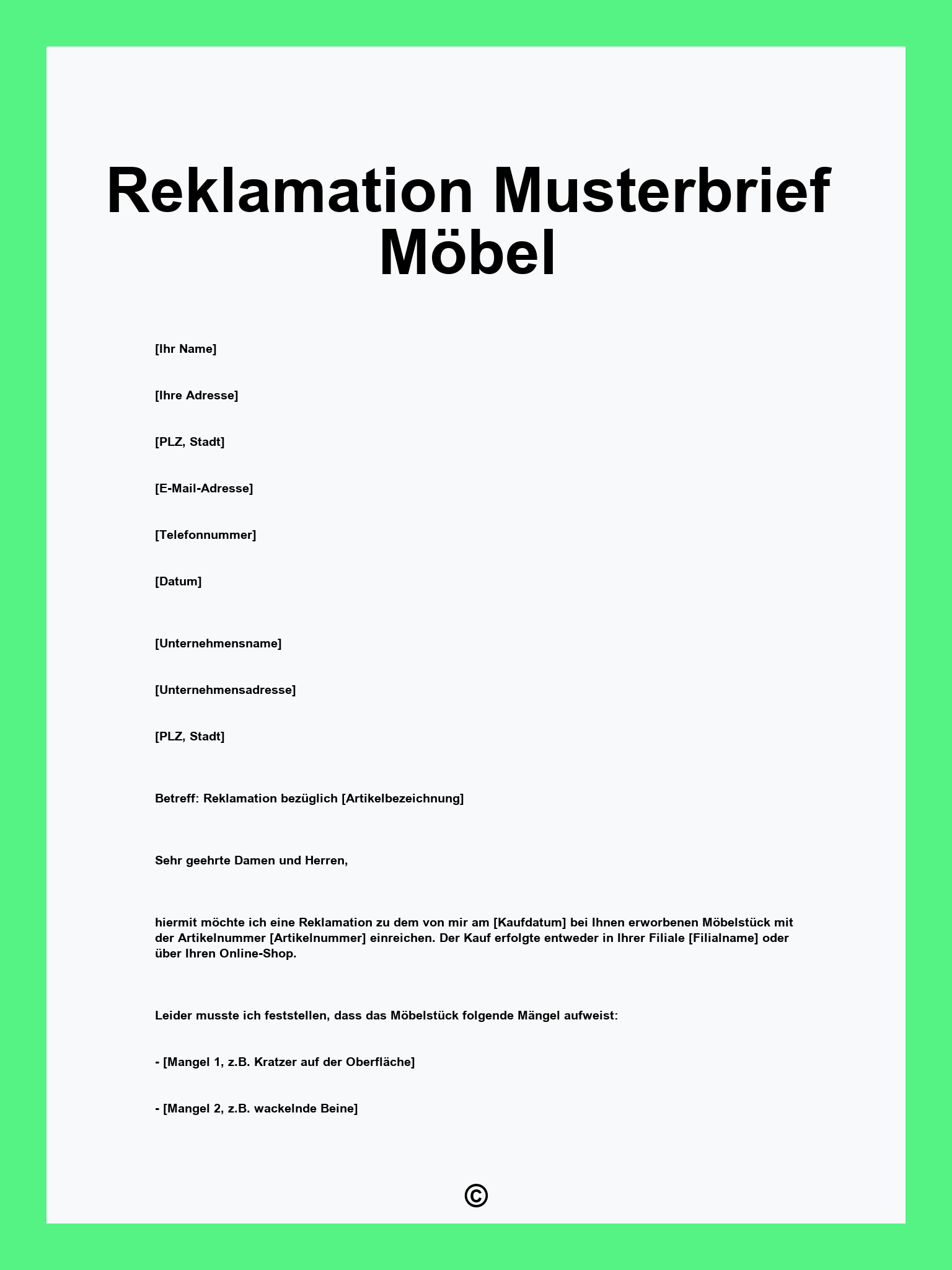 Reklamation Musterbrief Möbel