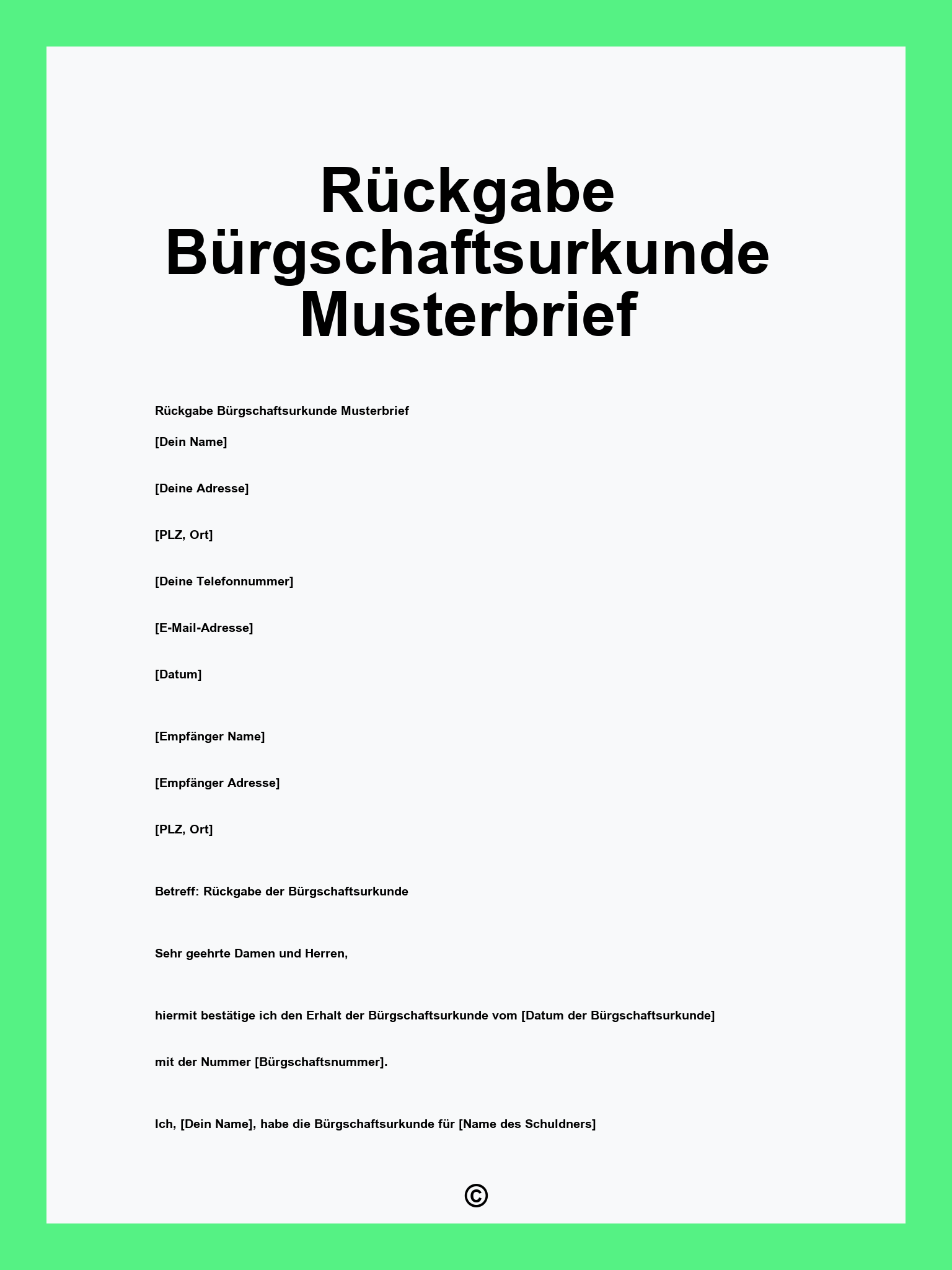 Rückgabe Bürgschaftsurkunde Musterbrief