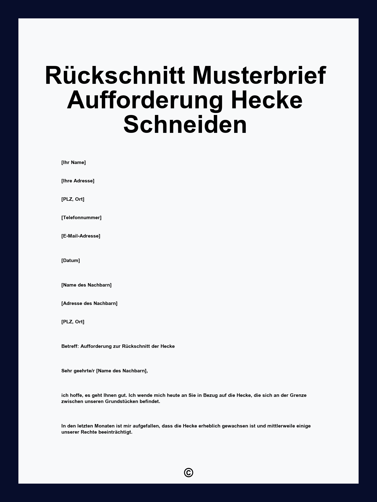 Rückschnitt Musterbrief Aufforderung Hecke Schneiden