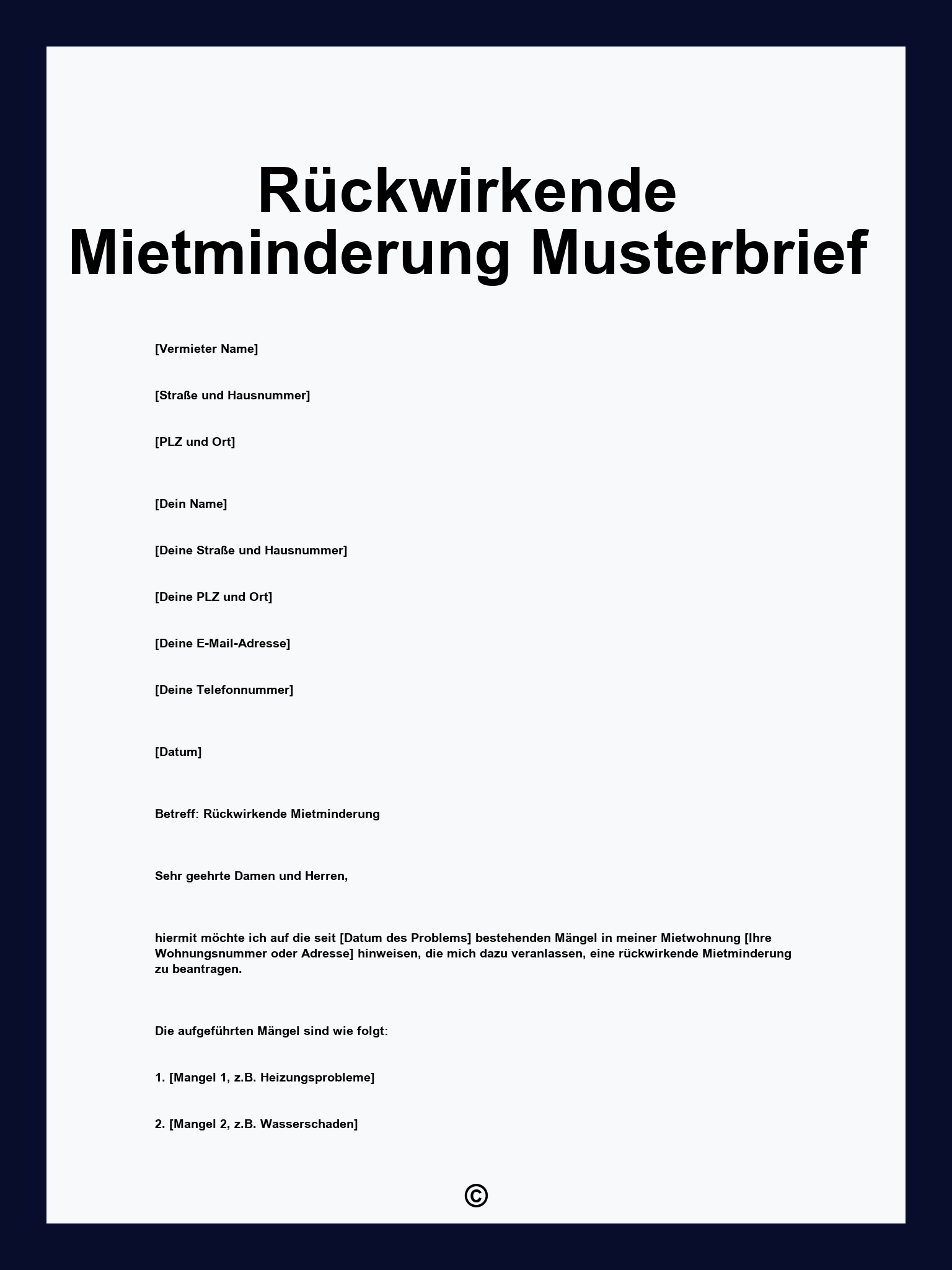 Rückwirkende Mietminderung Musterbrief