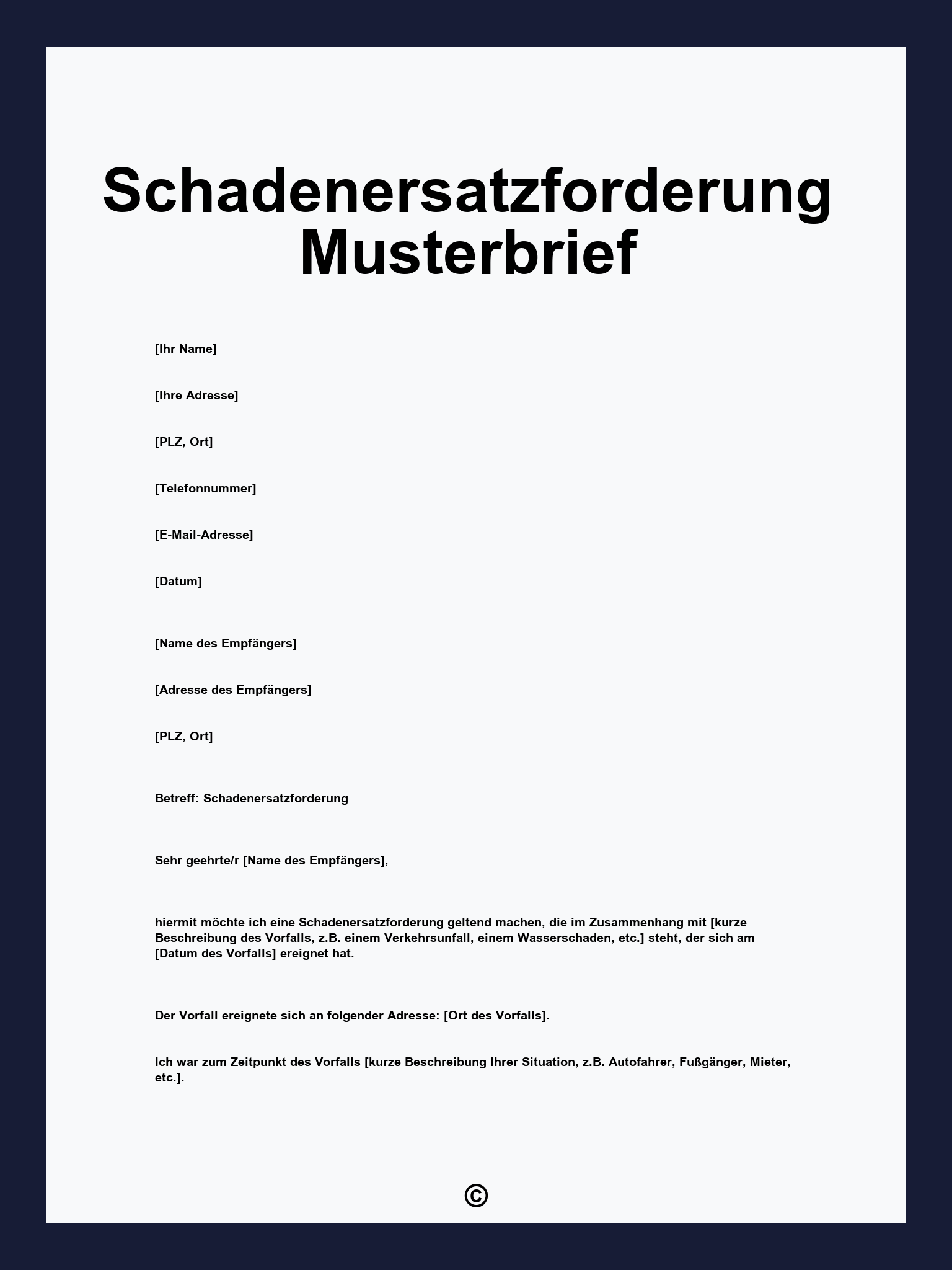 Schadenersatzforderung Musterbrief