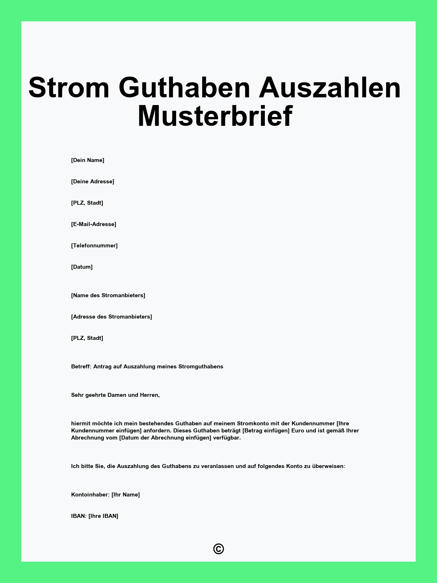 Strom Guthaben Auszahlen Musterbrief